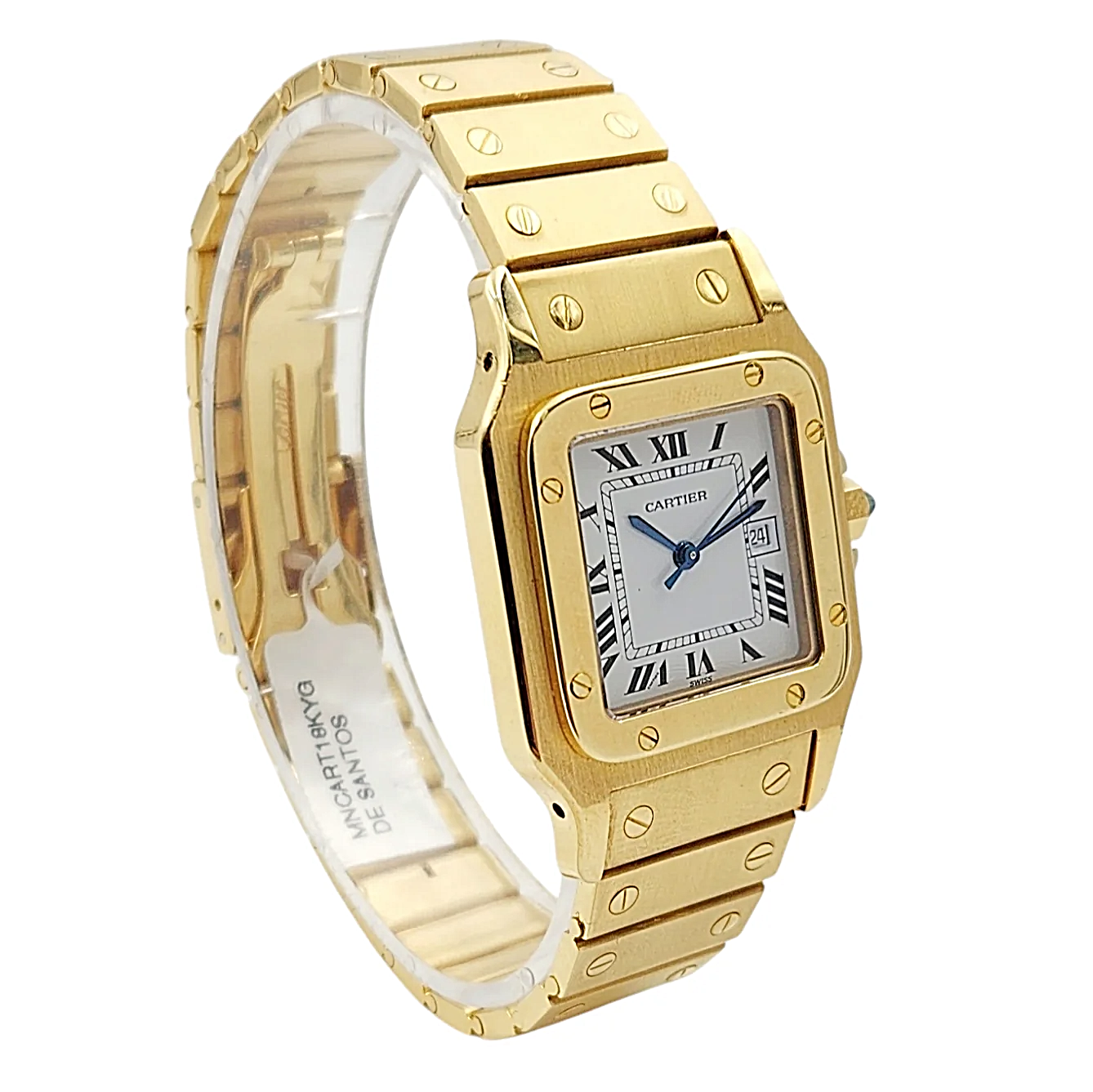 Men's Large Cartier Santos 29mm x 41mm 18K Yellow Gold Watch with White Roman Numeral Dial. (Pre-Owned 2960)