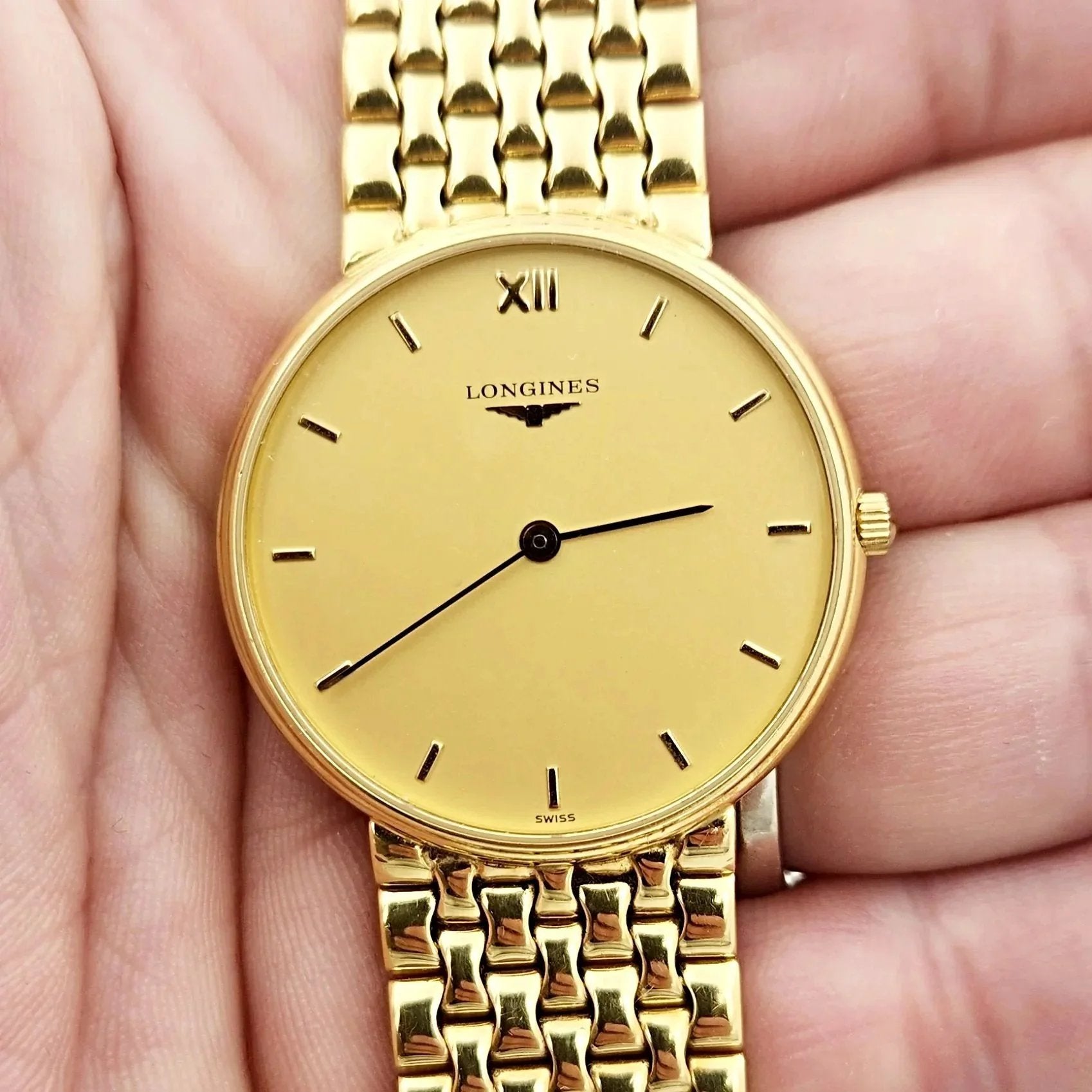 Men's Longines Vintage 34mm Watch with 18K Yellow Gold Band, Gold Dial and Gold Bezel. (Pre-Owned)