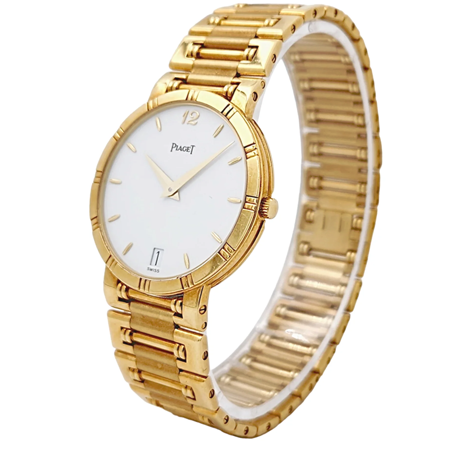 Men's Piaget 31mm Dancer Vintage Solid 18K Yellow Gold Band Watch with White Dial. (Pre-Owned)