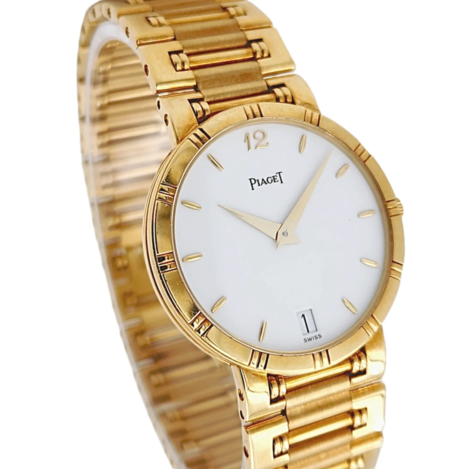 Men's Piaget 31mm Dancer Vintage Solid 18K Yellow Gold Band Watch with White Dial. (Pre-Owned)