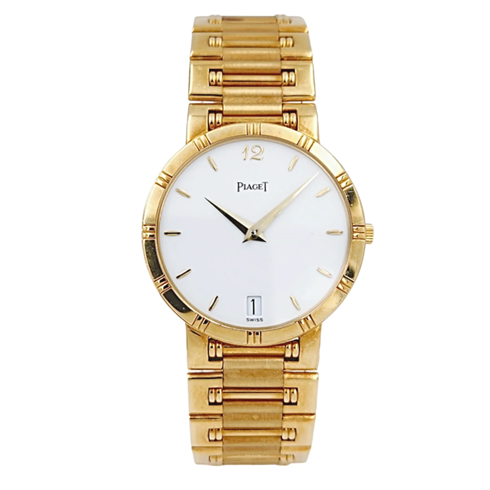 Men's Piaget 31mm Dancer Vintage Solid 18K Yellow Gold Band Watch with White Dial. (Pre-Owned)