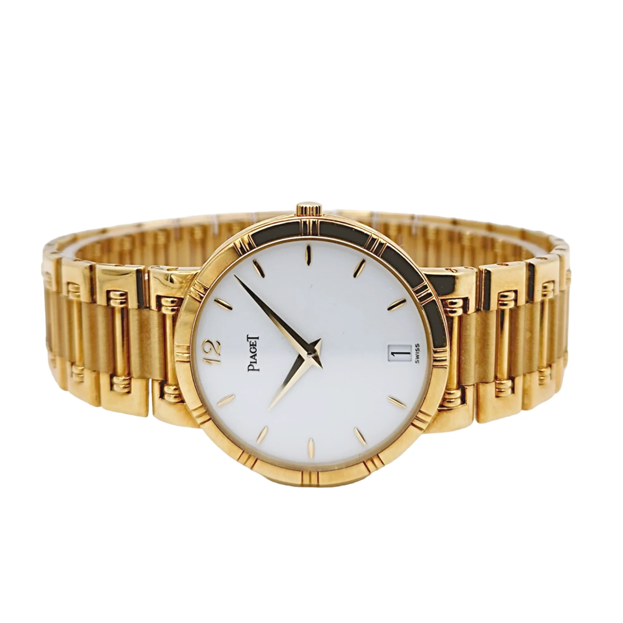 Men's Piaget 31mm Dancer Vintage Solid 18K Yellow Gold Band Watch with White Dial. (Pre-Owned)