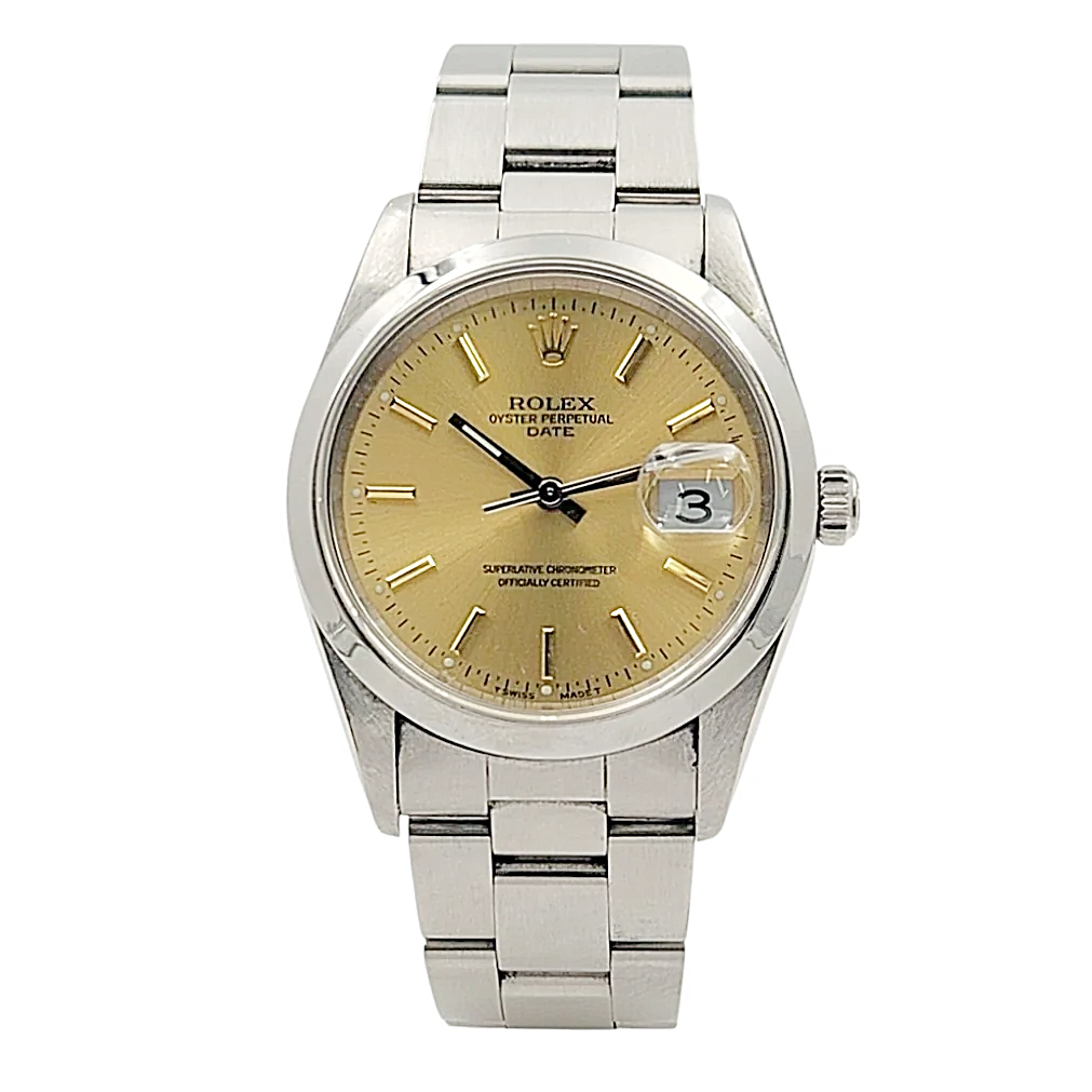 Men's Rolex 34mm Date Vintage Stainless Steel Watch with Champagne Dial and Smooth Bezel. (Pre-Owned 15210)