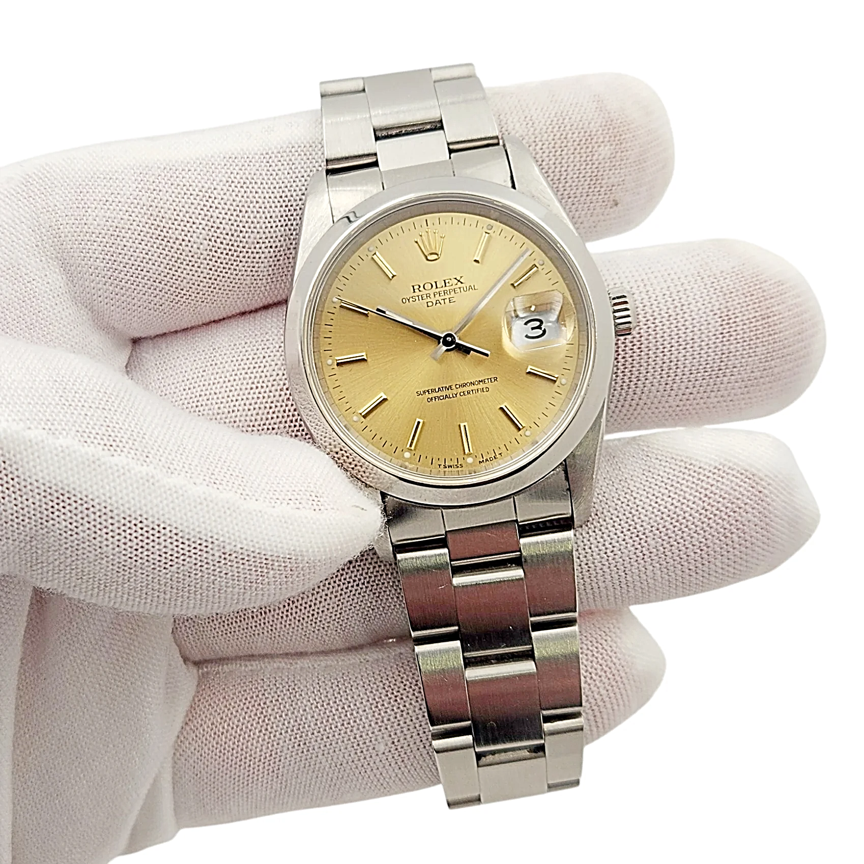 Men's Rolex 34mm Date Vintage Stainless Steel Watch with Champagne Dial and Smooth Bezel. (Pre-Owned 15210)