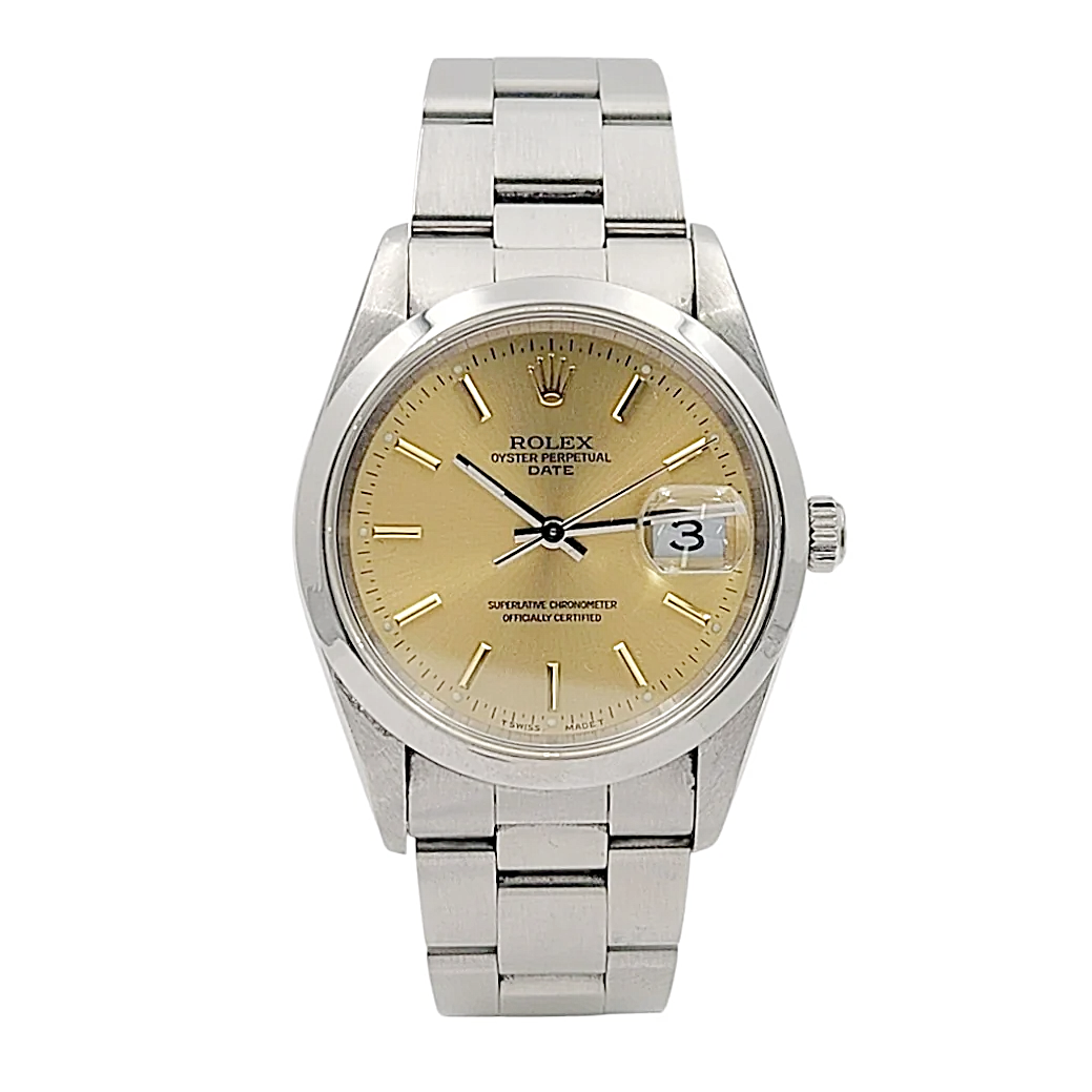 Men's Rolex 34mm Date Vintage Stainless Steel Watch with Champagne Dial and Smooth Bezel. (Pre-Owned 15210)