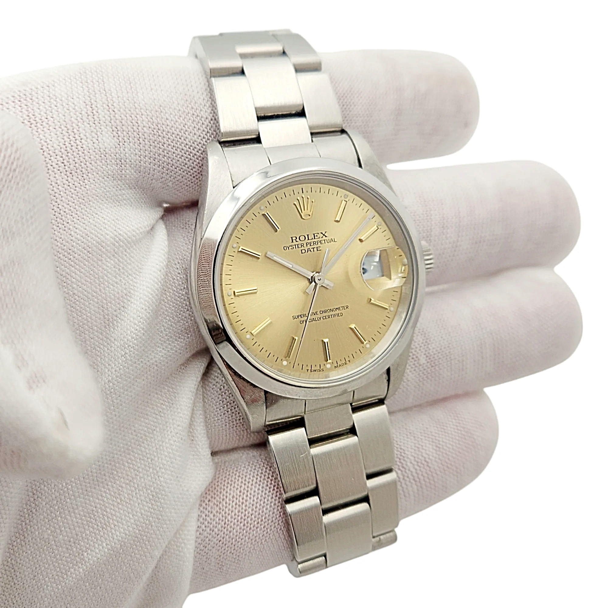 Men's Rolex 34mm Date Vintage Stainless Steel Watch with Champagne Dial and Smooth Bezel. (Pre-Owned 15210)