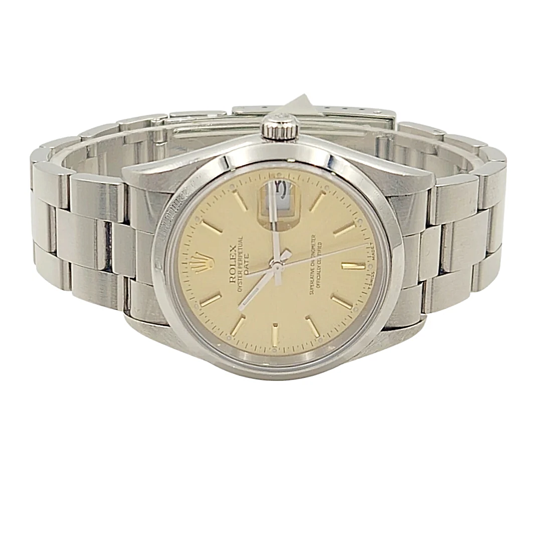 Men's Rolex 34mm Date Vintage Stainless Steel Watch with Champagne Dial and Smooth Bezel. (Pre-Owned 15210)