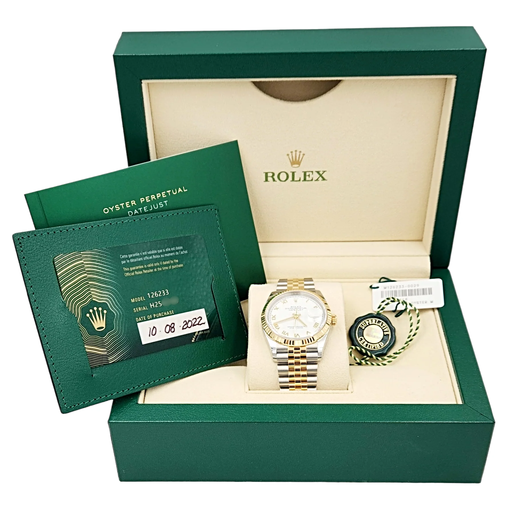Men's Rolex 36mm DateJust 18K Gold / Stainless Steel Two Tone Watch with White Dial and Fluted Bezel. (Pre-Owned 126233)