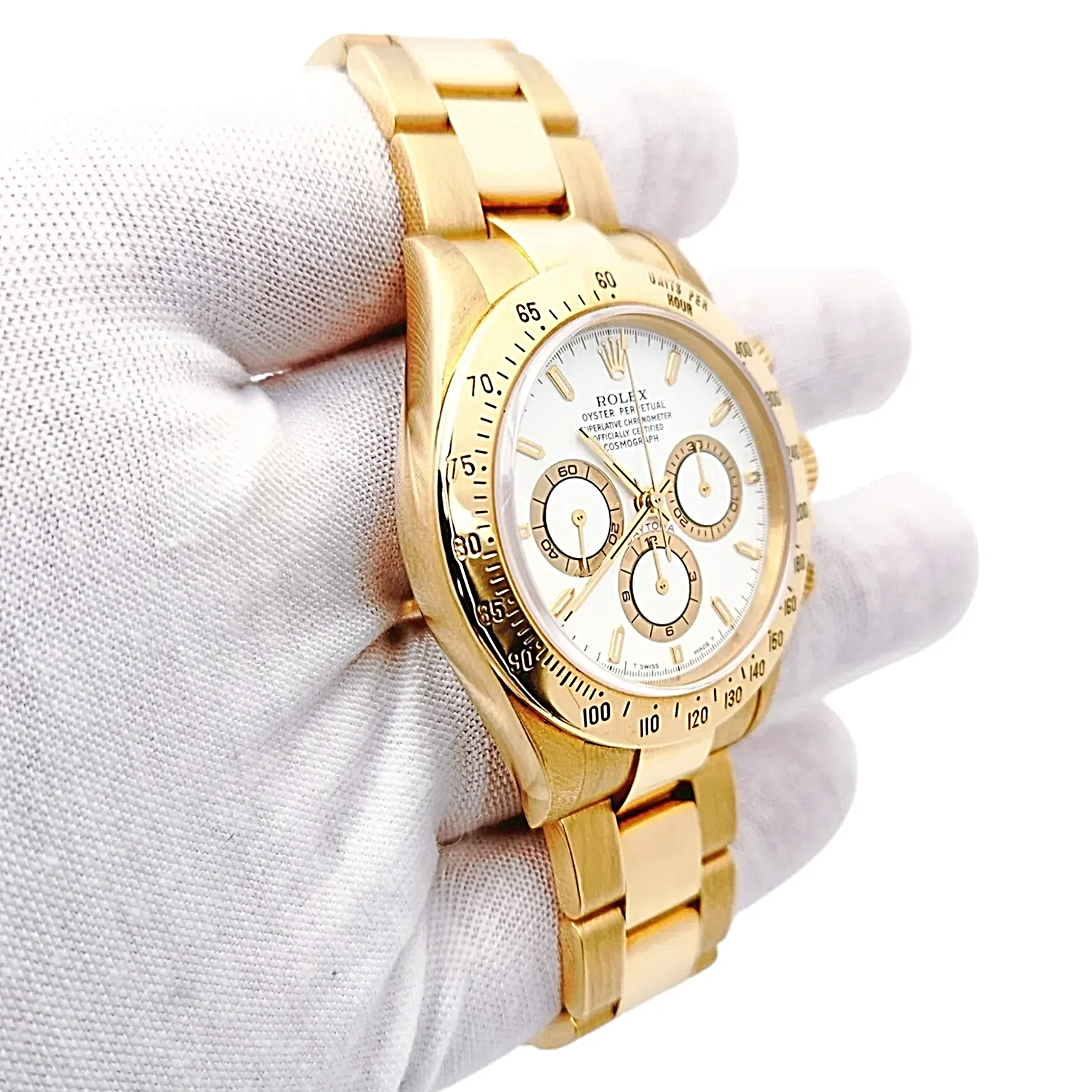 Men's Rolex 40mm Daytona 18K Solid Yellow Gold Watch with White Chronograph Dial. (Pre-Owned 16528)