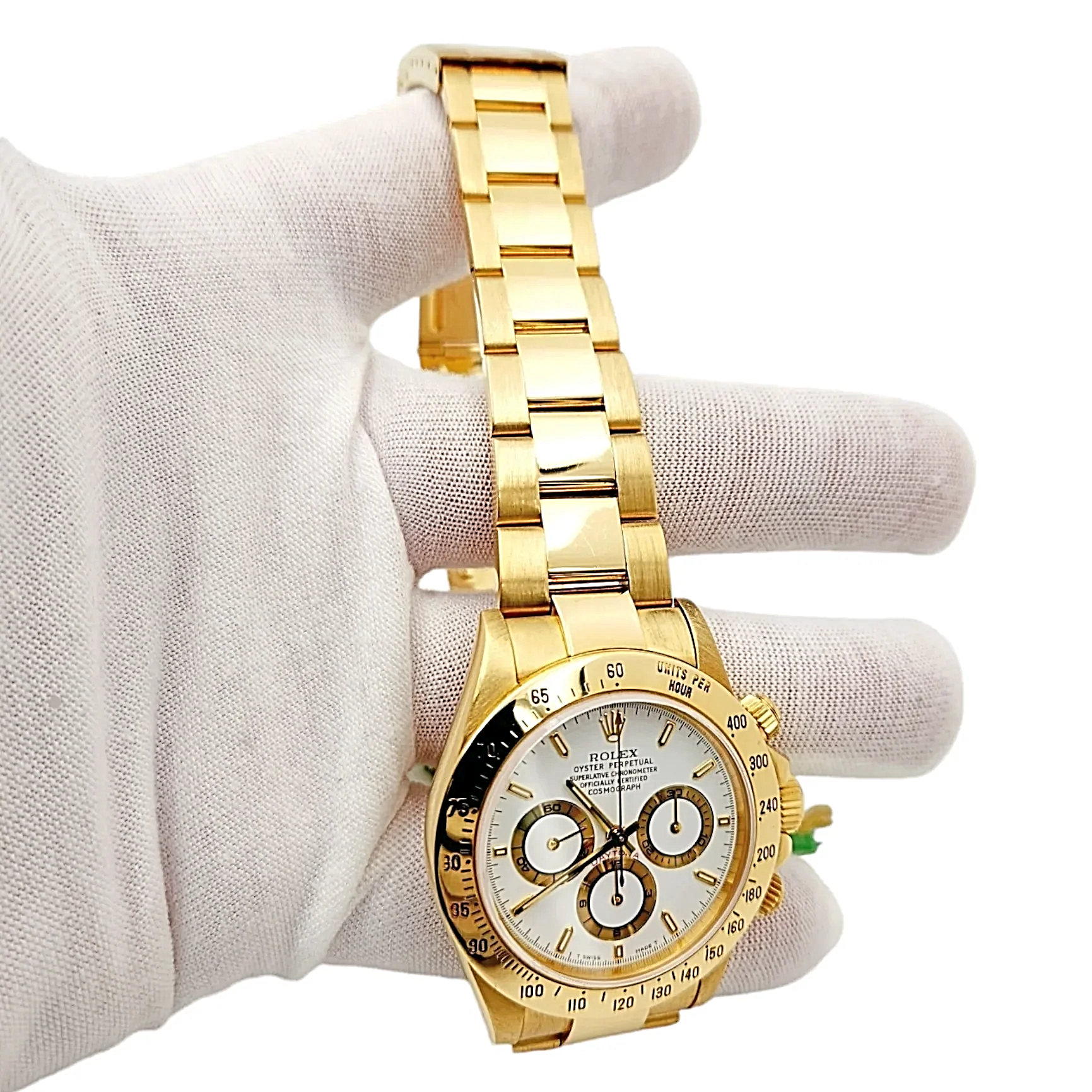 Men's Rolex 40mm Daytona 18K Solid Yellow Gold Watch with White Chronograph Dial. (Pre-Owned 16528)