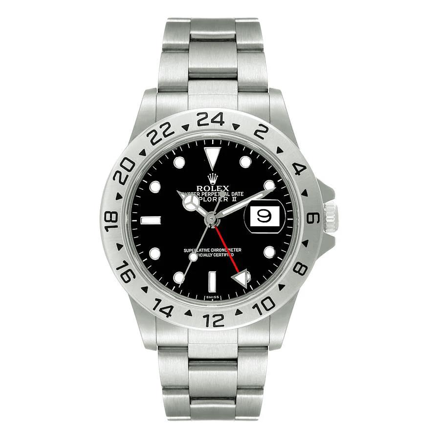 Men's Rolex 40mm Explorer II Stainless Steel Watch with Oyster Band and Black Dial. 16570