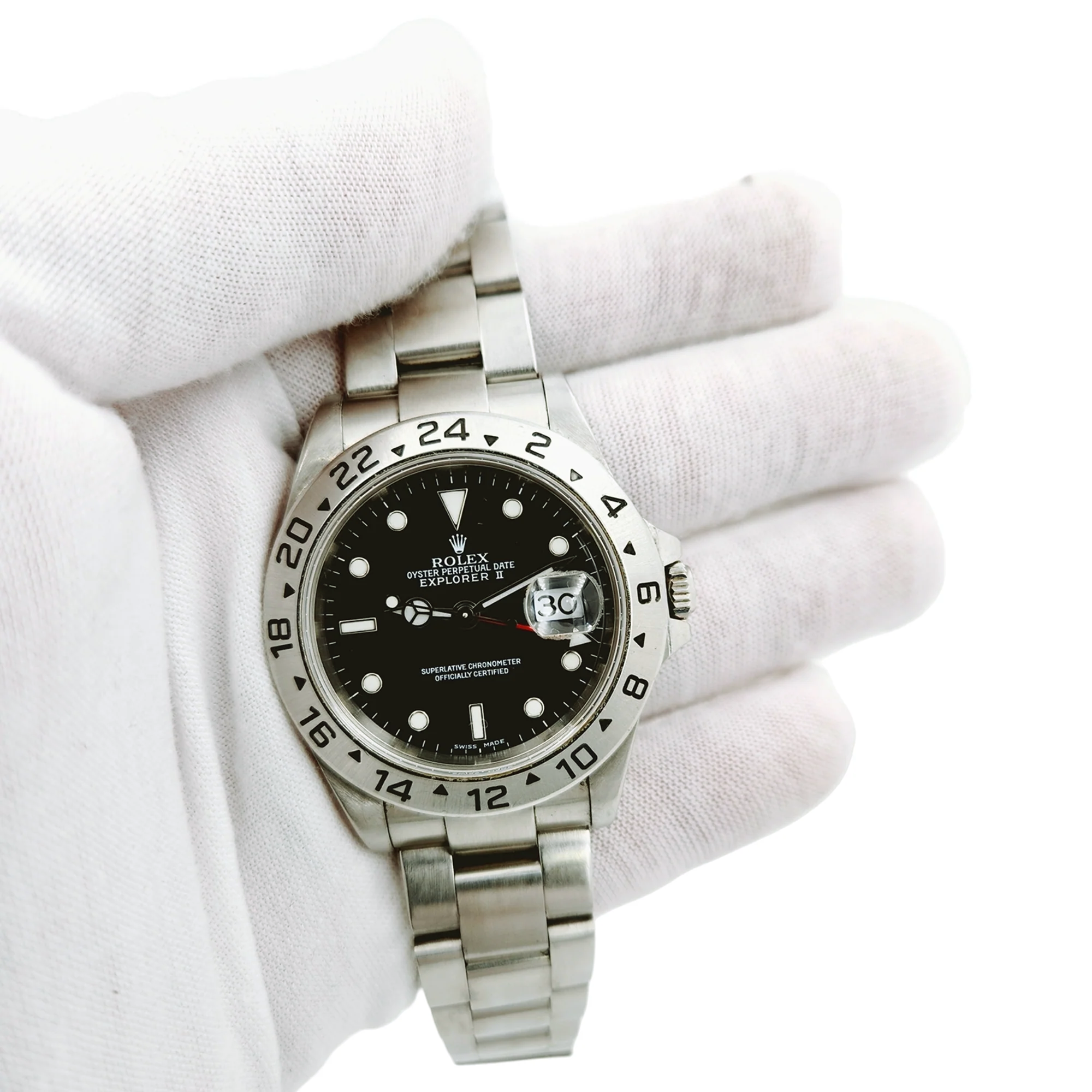1998 Men's Rolex 40mm Explorer II Stainless Steel Watch with Oyster Band and Black Dial. (Pre-Owned 16570)