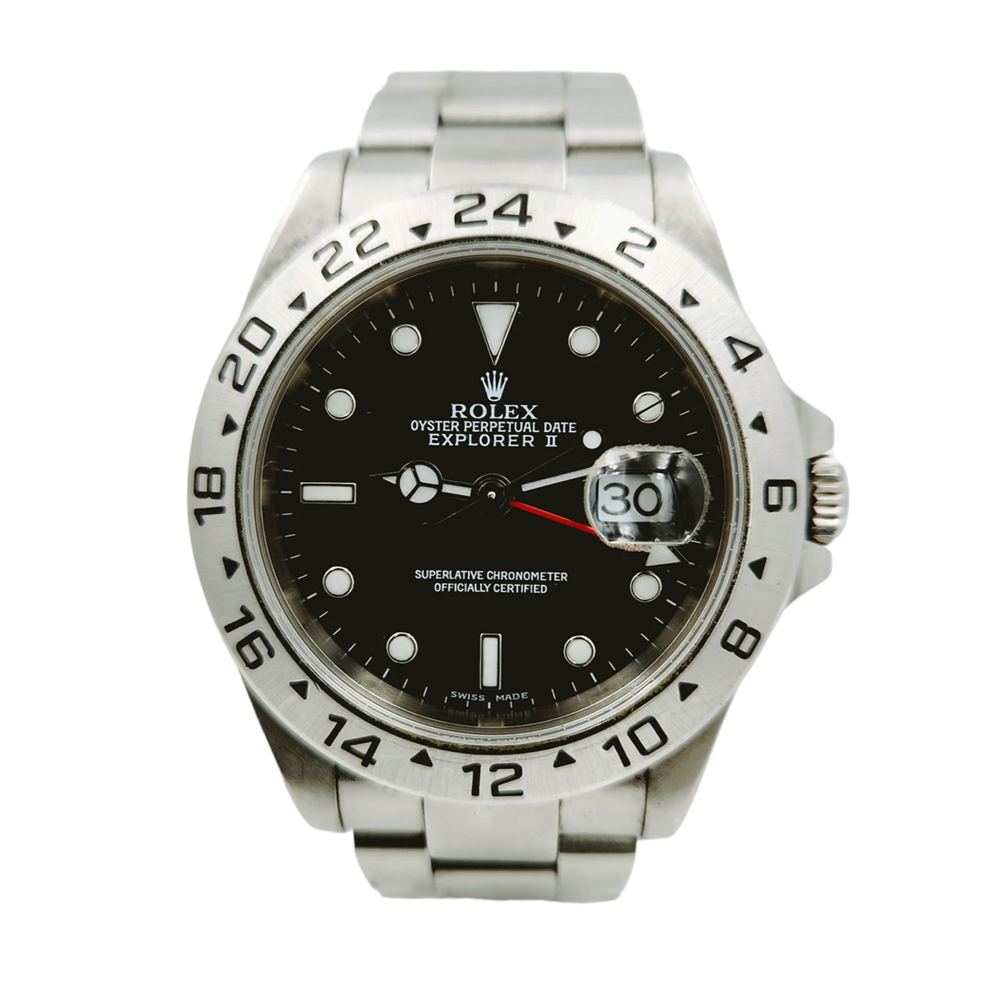 1998 Men's Rolex 40mm Explorer II Stainless Steel Watch with Oyster Band and Black Dial. (Pre-Owned 16570)