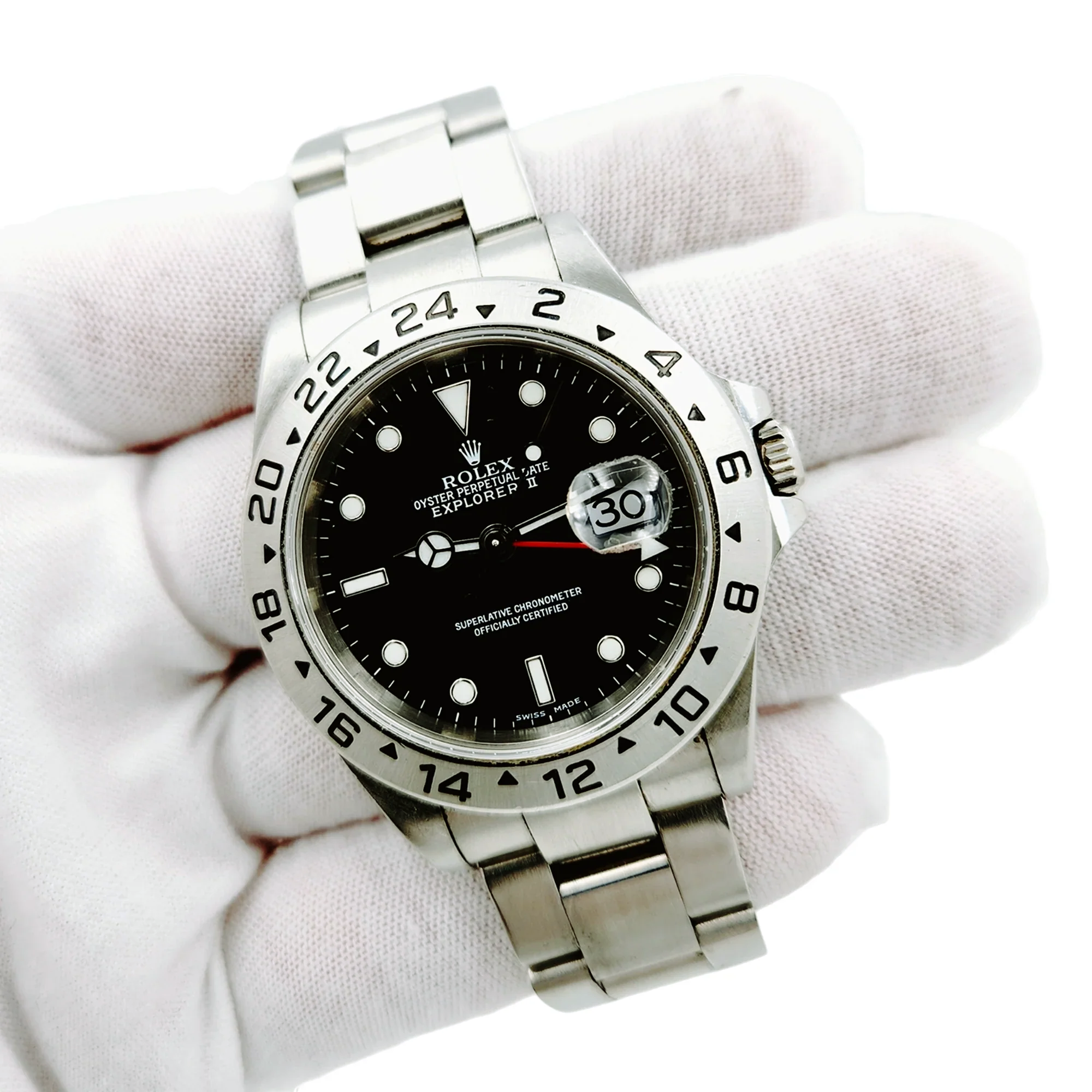 1998 Men's Rolex 40mm Explorer II Stainless Steel Watch with Oyster Band and Black Dial. (Pre-Owned 16570)