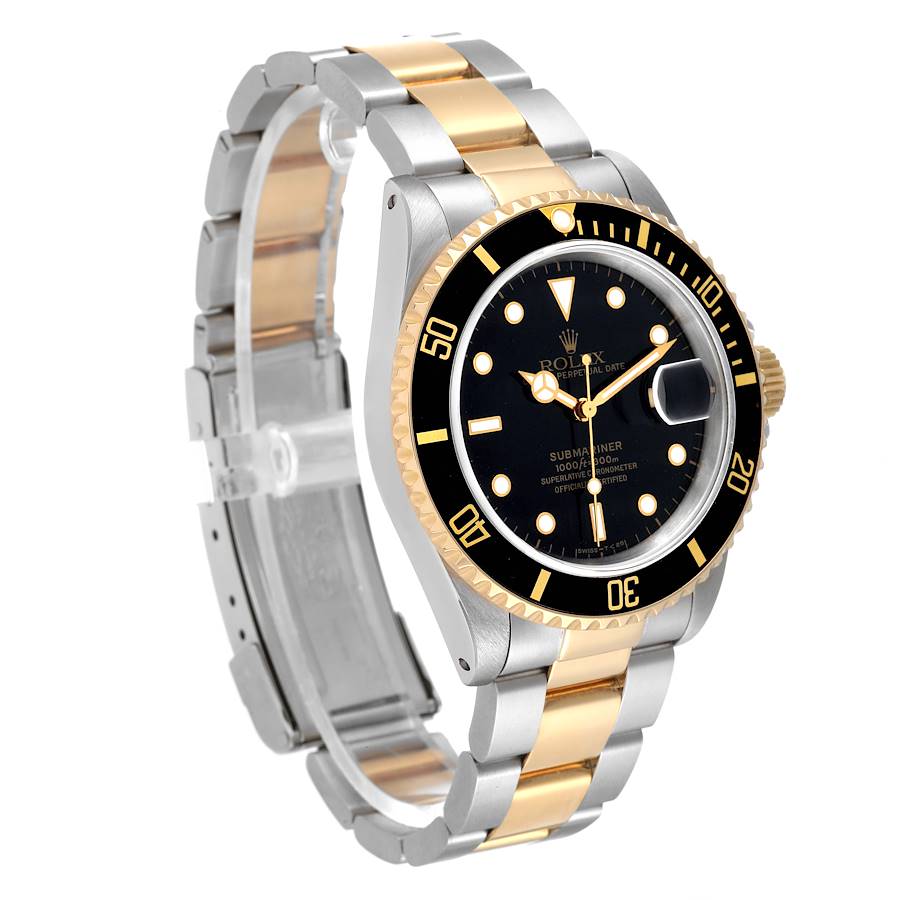 Men's Rolex 40mm Submariner Oyster Perpetual Two Tone 18K Yellow Gold / Stainless Steel Watch with Black Dial and Black Bezel. (Pre-Owned 16613)
