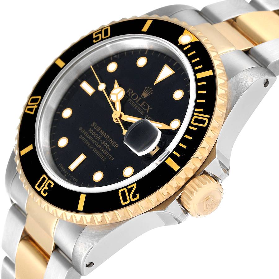 Men's Rolex 40mm Submariner Oyster Perpetual Two Tone 18K Yellow Gold / Stainless Steel Watch with Black Dial and Black Bezel. (Pre-Owned 16613)