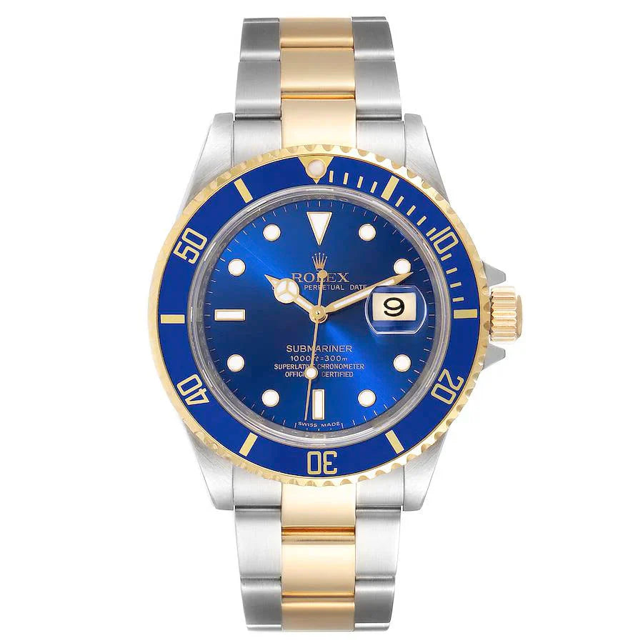 2014 Men's Rolex 40mm Submariner Oyster Perpetual Two Tone 18K Yellow Gold / Stainless Steel Watch with Blue Dial and Blue Bezel. (Pre-Owned 116613LB)