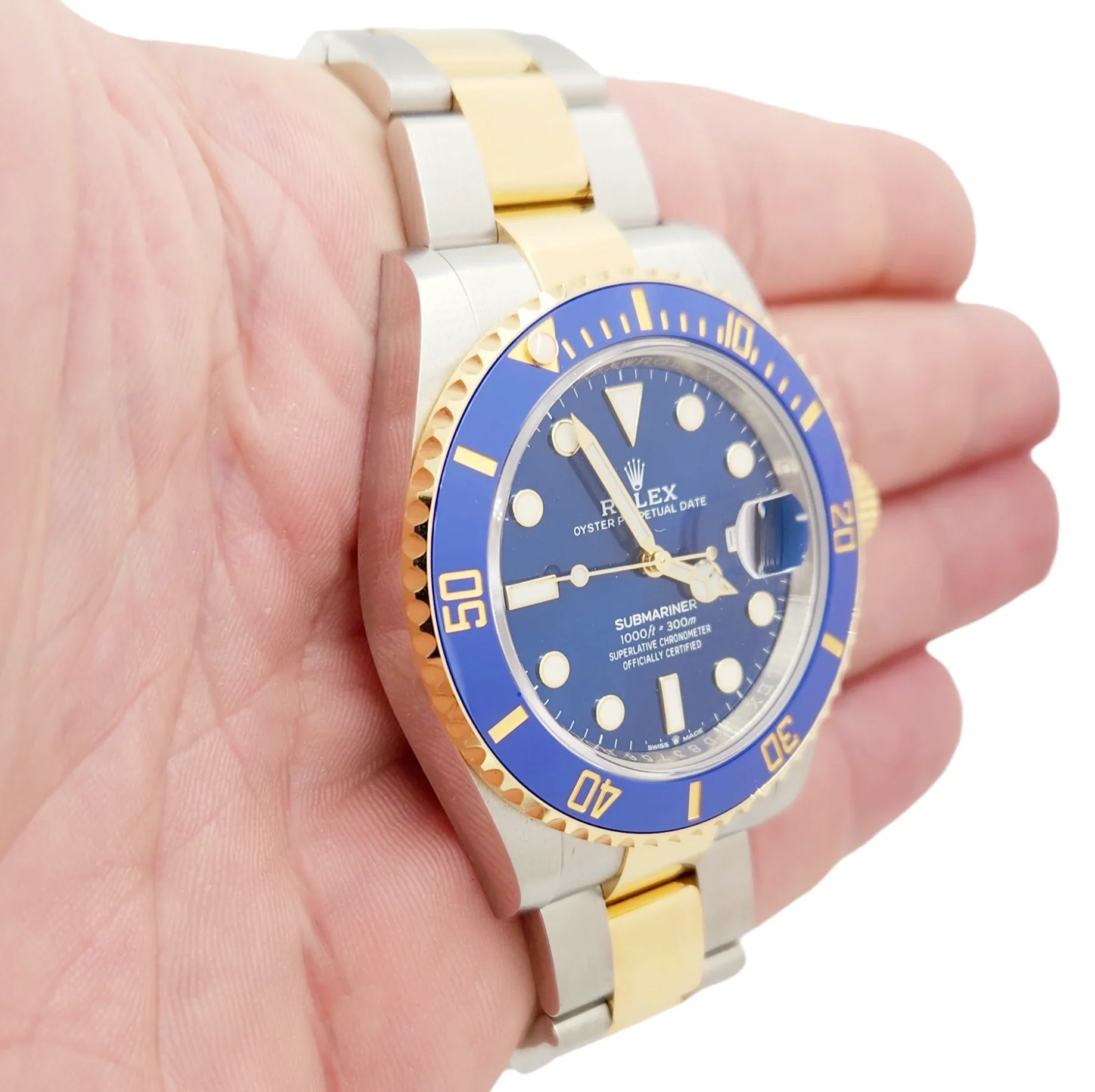 Men's Rolex 40mm Submariner Oyster Perpetual Two Tone 18K Yellow Gold / Stainless Steel Watch with Blue Dial and Blue Bezel. (Pre-Owned 116613LB)