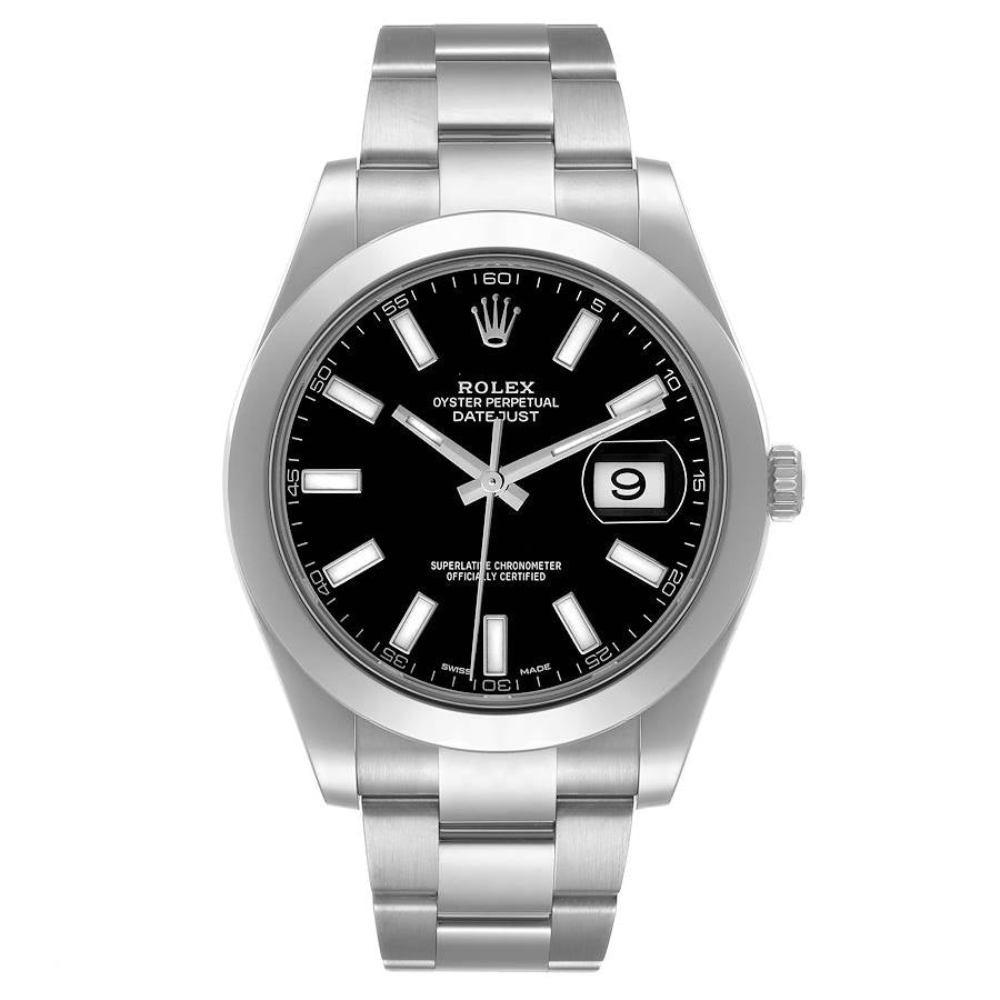 Men's Rolex 41mm DateJust II Stainless Steel Watch with Black Dial and Smooth Bezel. (Pre-Owned 116300)