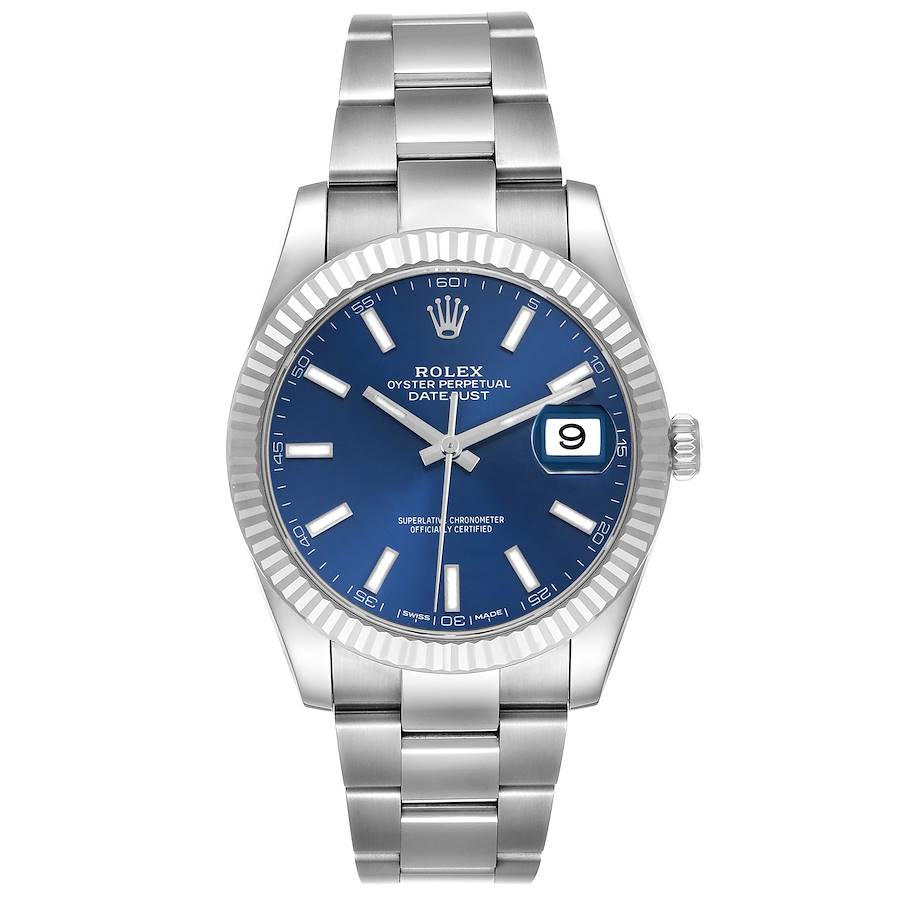 Men's Rolex 41mm DateJust II Stainless Steel Watch with Blue Dial and  Fluted Bezel. (Pre-Owned 126334)