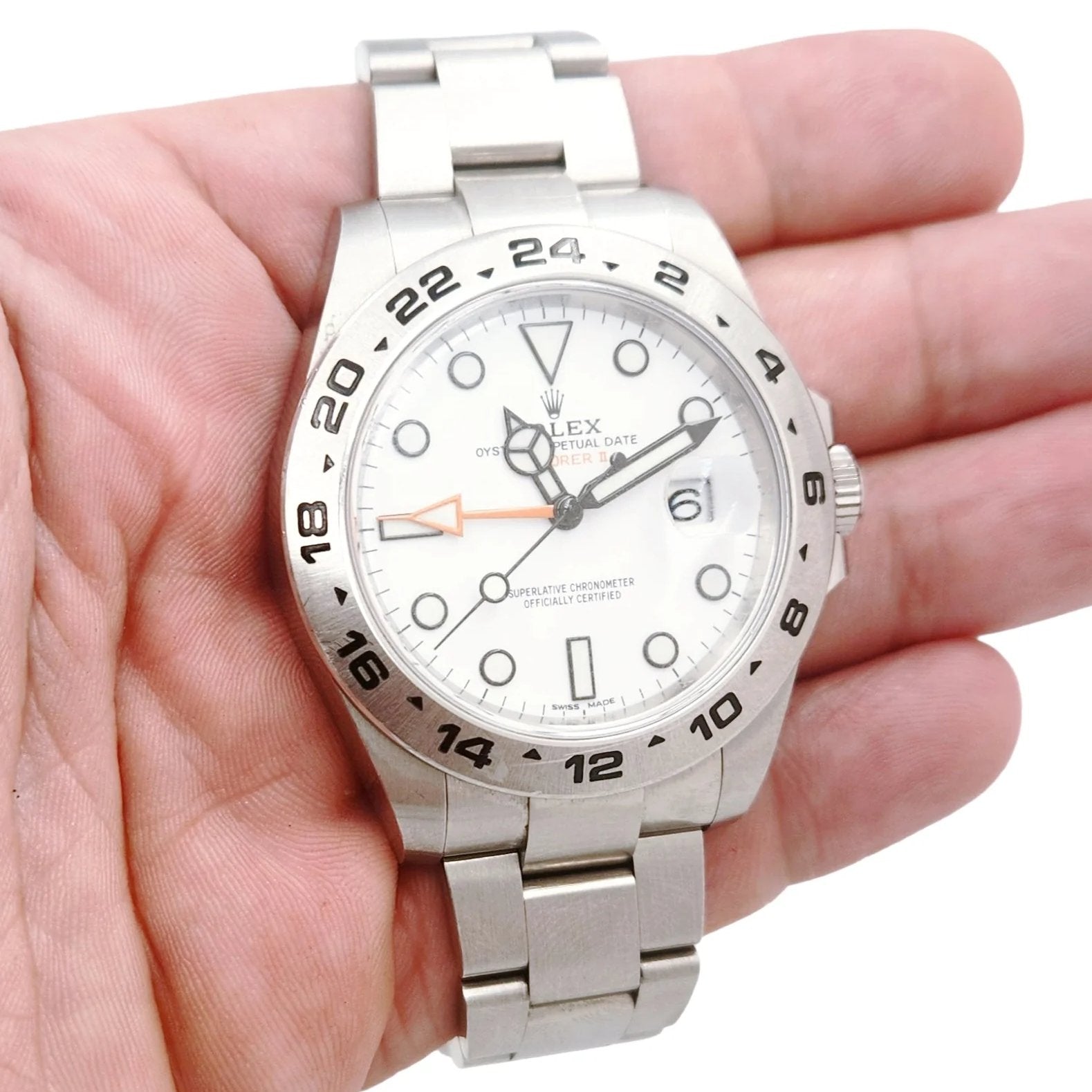 Men's Rolex 42mm Explorer II Stainless Steel Watch with Oyster Band and White Dial. (Pre-Owned 216570)