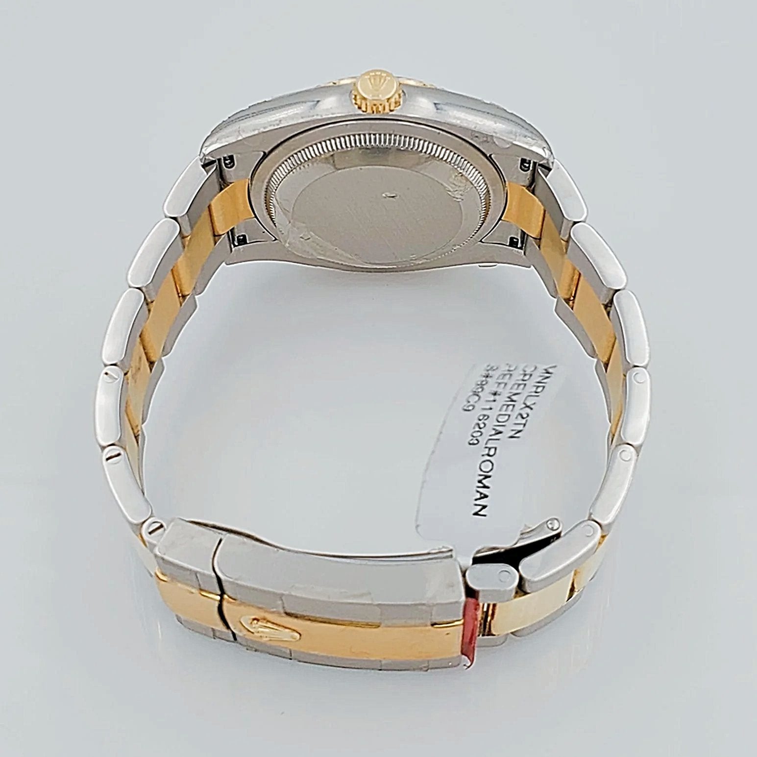 *Men's Rolex DateJust 36mm Oyster Perpetual Two Tone 18K Gold / Stainless Steel Band Watch with Egg Shell Dial and Fluted Bezel. (Pre-Owned 116203)