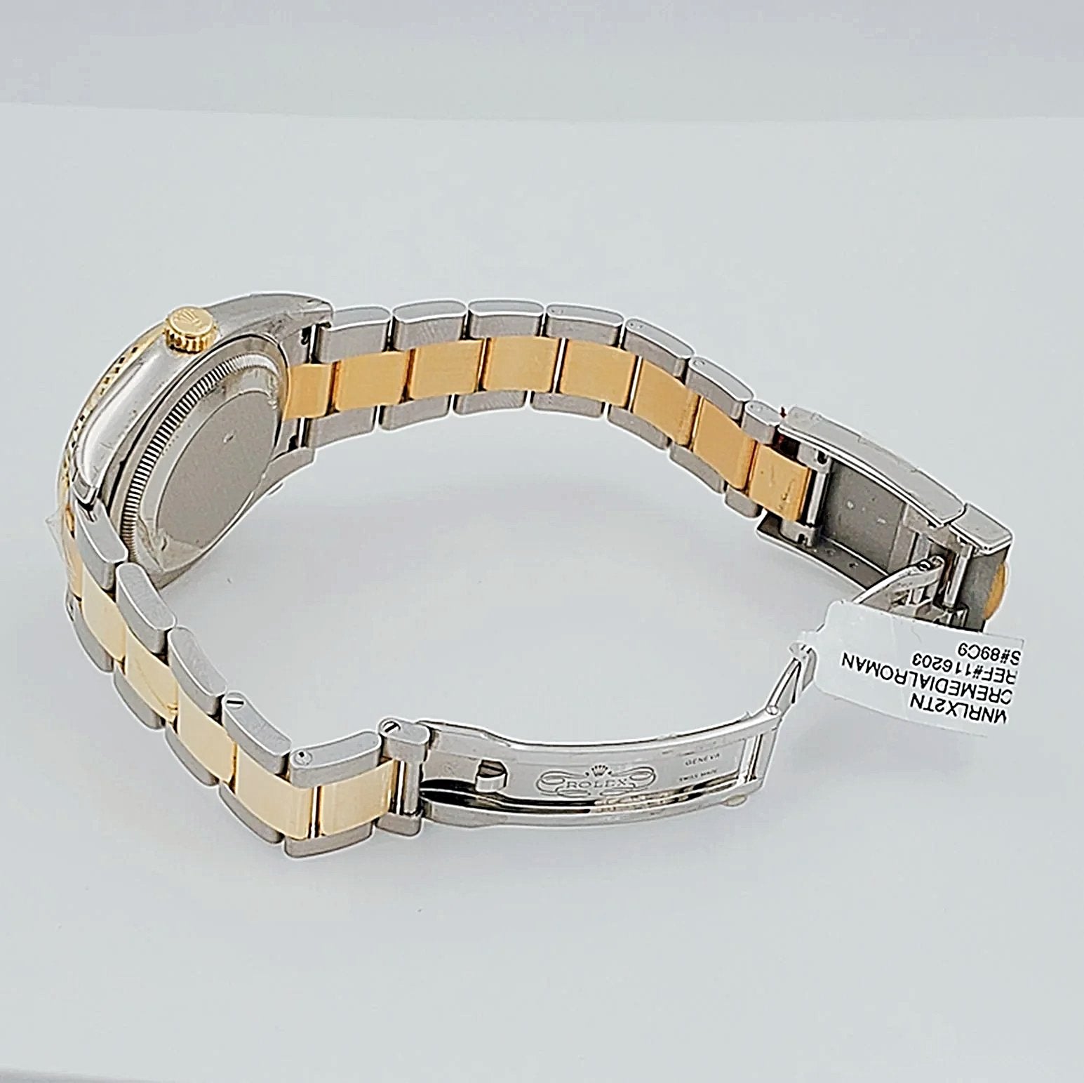 *Men's Rolex DateJust 36mm Oyster Perpetual Two Tone 18K Gold / Stainless Steel Band Watch with Egg Shell Dial and Fluted Bezel. (Pre-Owned 116203)