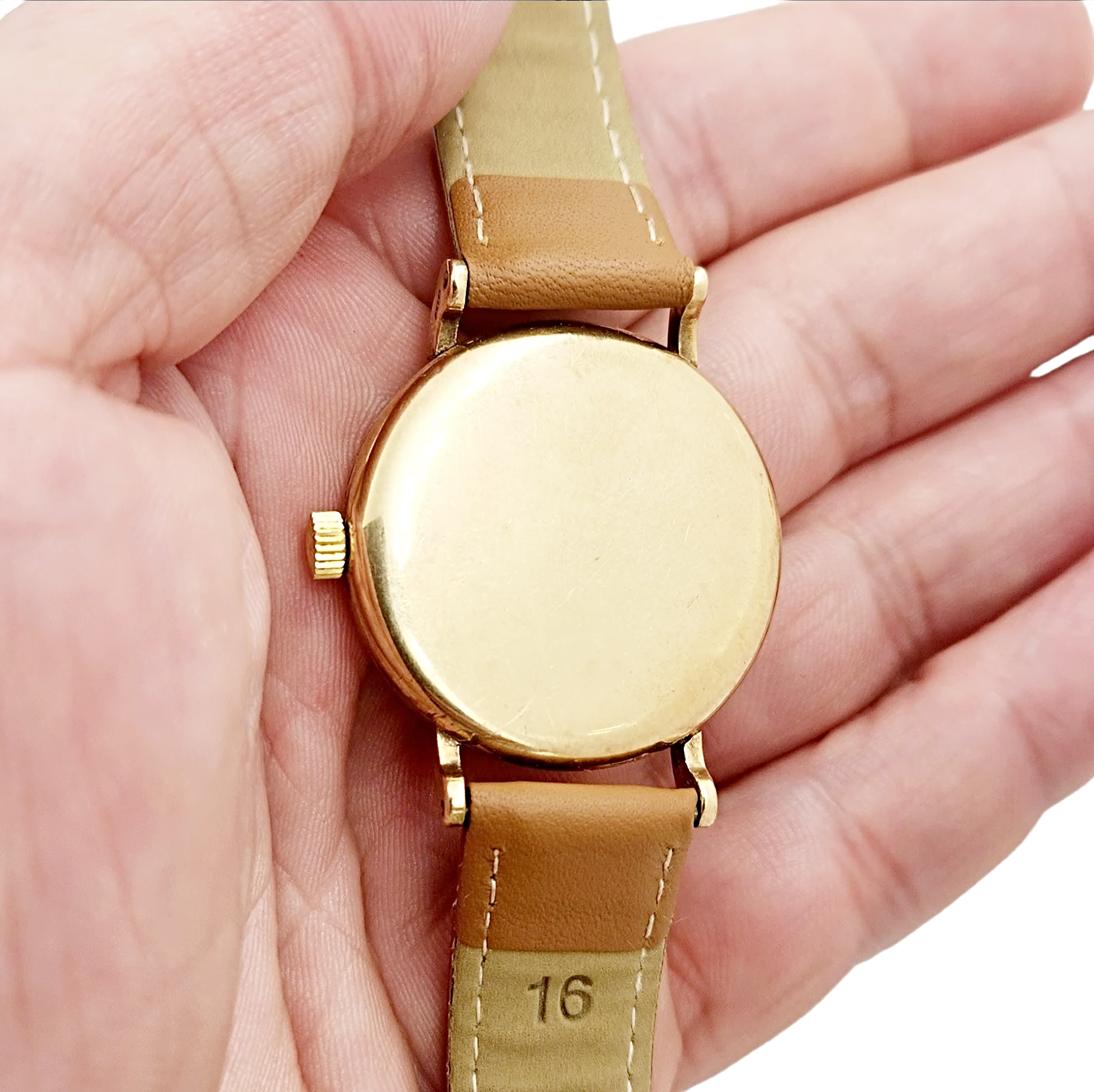 Men's Zenith Stellina 32mm Vintage 10K Yellow Gold Automatic Watch with Brown Leather Strap and Silver Dial. (Pre-Owned)