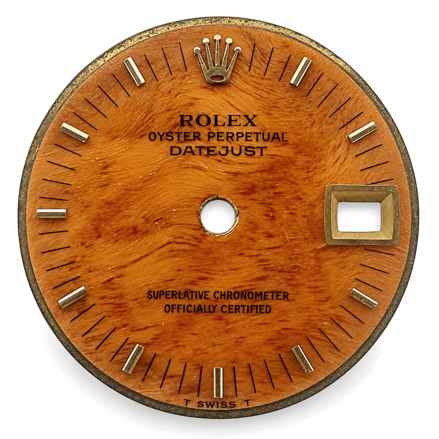 Original Rolex 26mm Datejust Vintage Burl Wood Dial with Gold Baton Markers. (Ref. 6917 / 69178 / 69278)