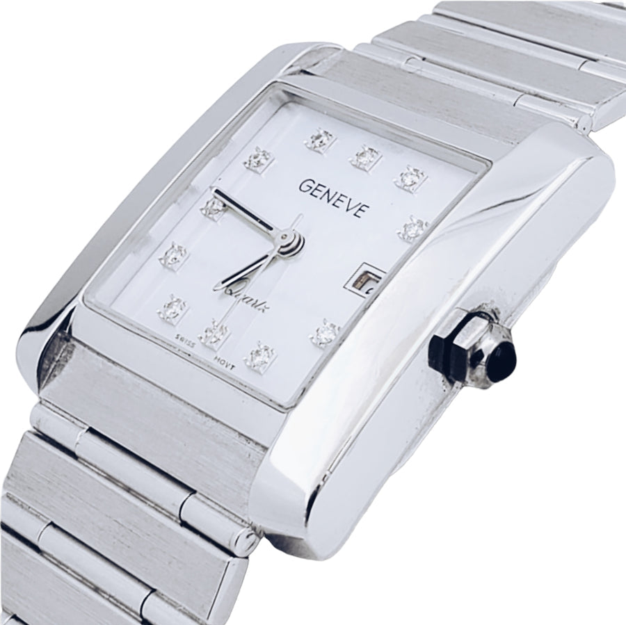 Unisex Geneve 14K White Gold Wristwatch with Mother of Pearl Diamond Dial. (Pre-Owned)