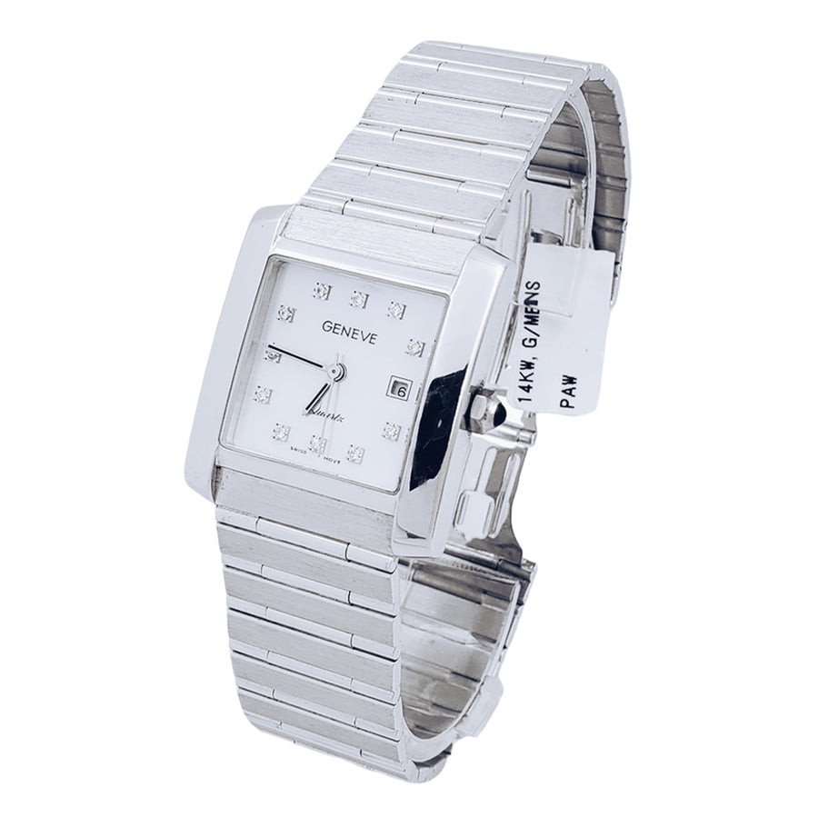 Unisex Geneve 14K White Gold Wristwatch with Mother of Pearl Diamond Dial. (Pre-Owned)