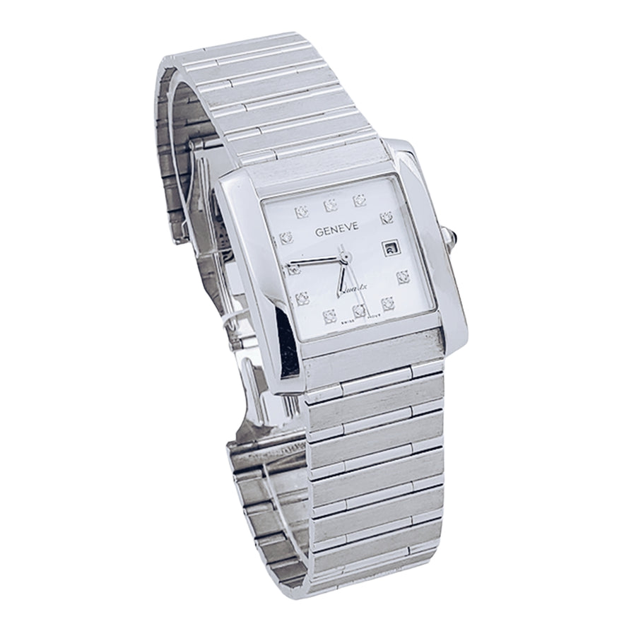 Unisex Geneve 14K White Gold Wristwatch with Mother of Pearl Diamond Dial. (Pre-Owned)