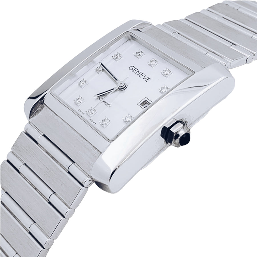 Unisex Geneve 14K White Gold Wristwatch with Mother of Pearl Diamond Dial. (Pre-Owned)