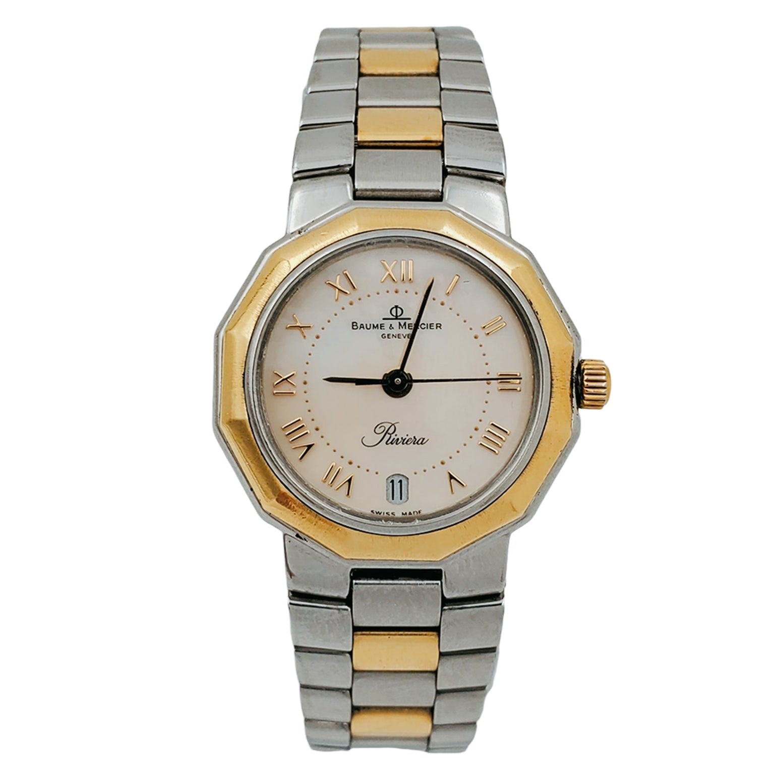 Ladies Baume & Mercier Riviera Two Tone Gold Plated / Stainless Steel Wristwatch with Mother of Pearl Dial. (Pre-Owned)