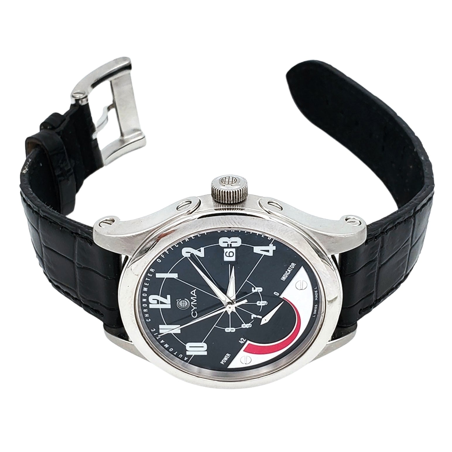 Men's CYMA Chronometer 40mm Imperium XL Stainless Steel Wristwatch with Black Leather & Black Dial. (Pre-Owned)