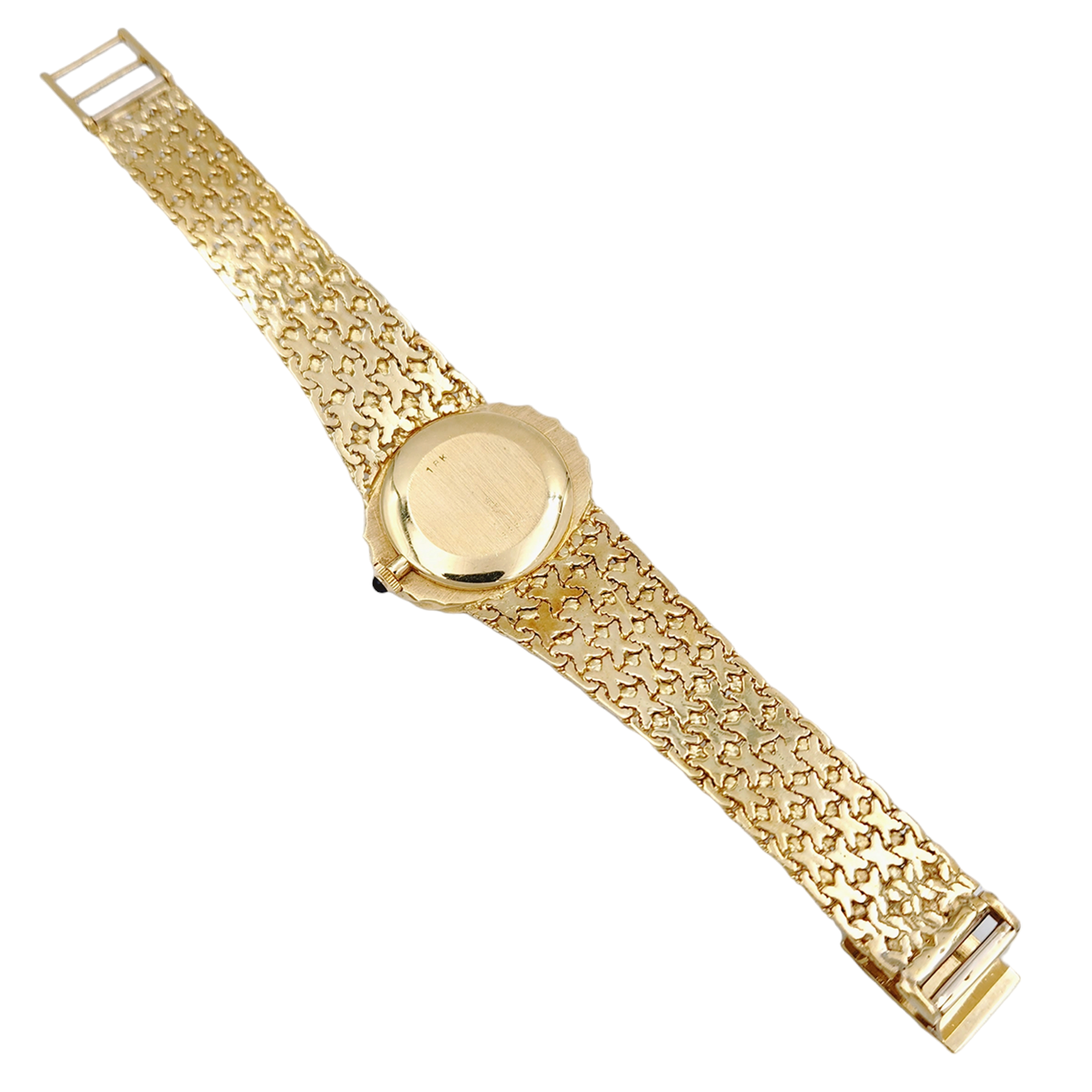 Ladies Corum 26mm x 30mm Oval Vintage 18K Yellow Gold Watch with Gold Dial and Weave Bezel. (Pre-Owned)