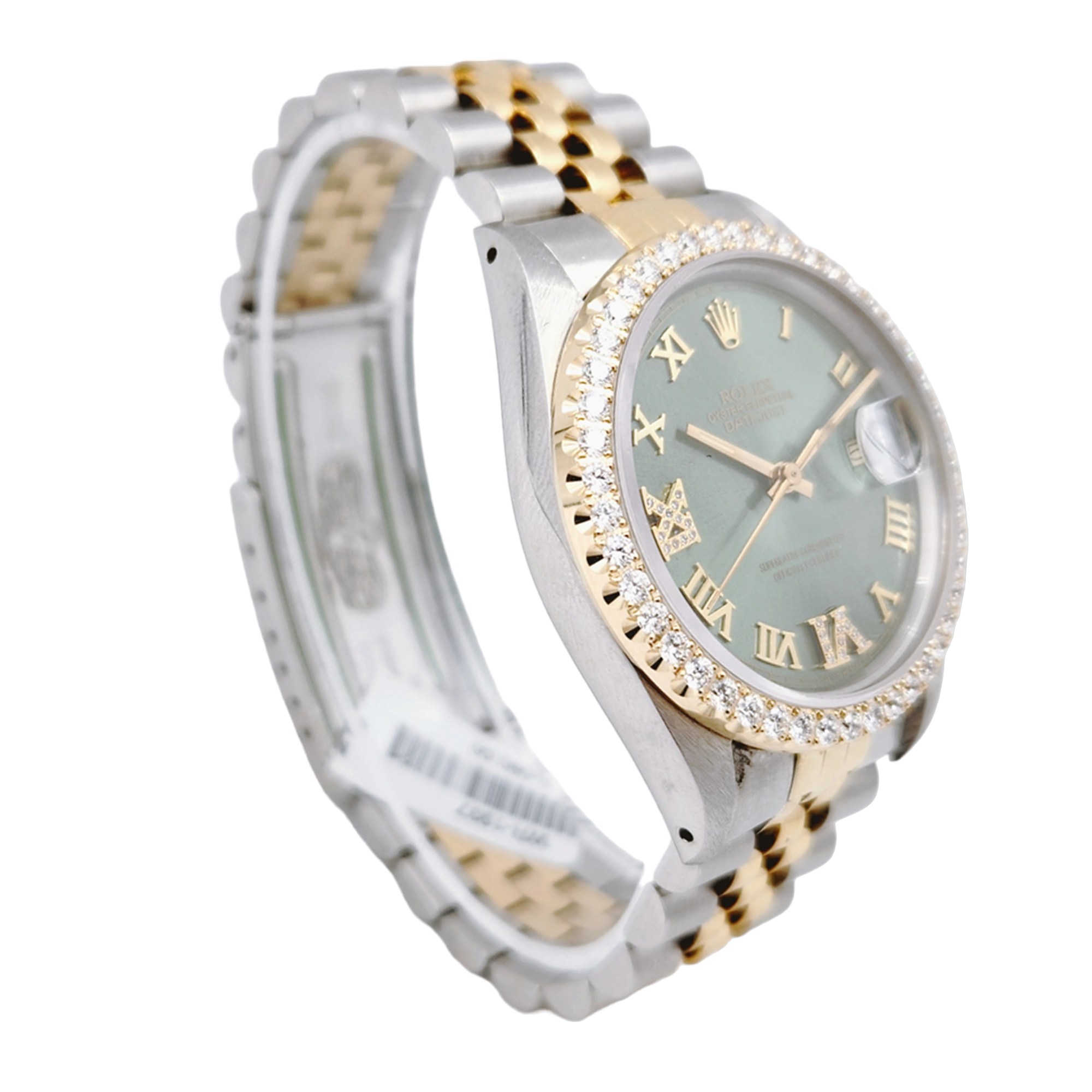 Men's Rolex 36mm DateJust Two Tone 18K Yellow Gold / Stainless Steel Wristwatch w/ Green Dial & Diamond Bezel. (Pre-Owned 16013)