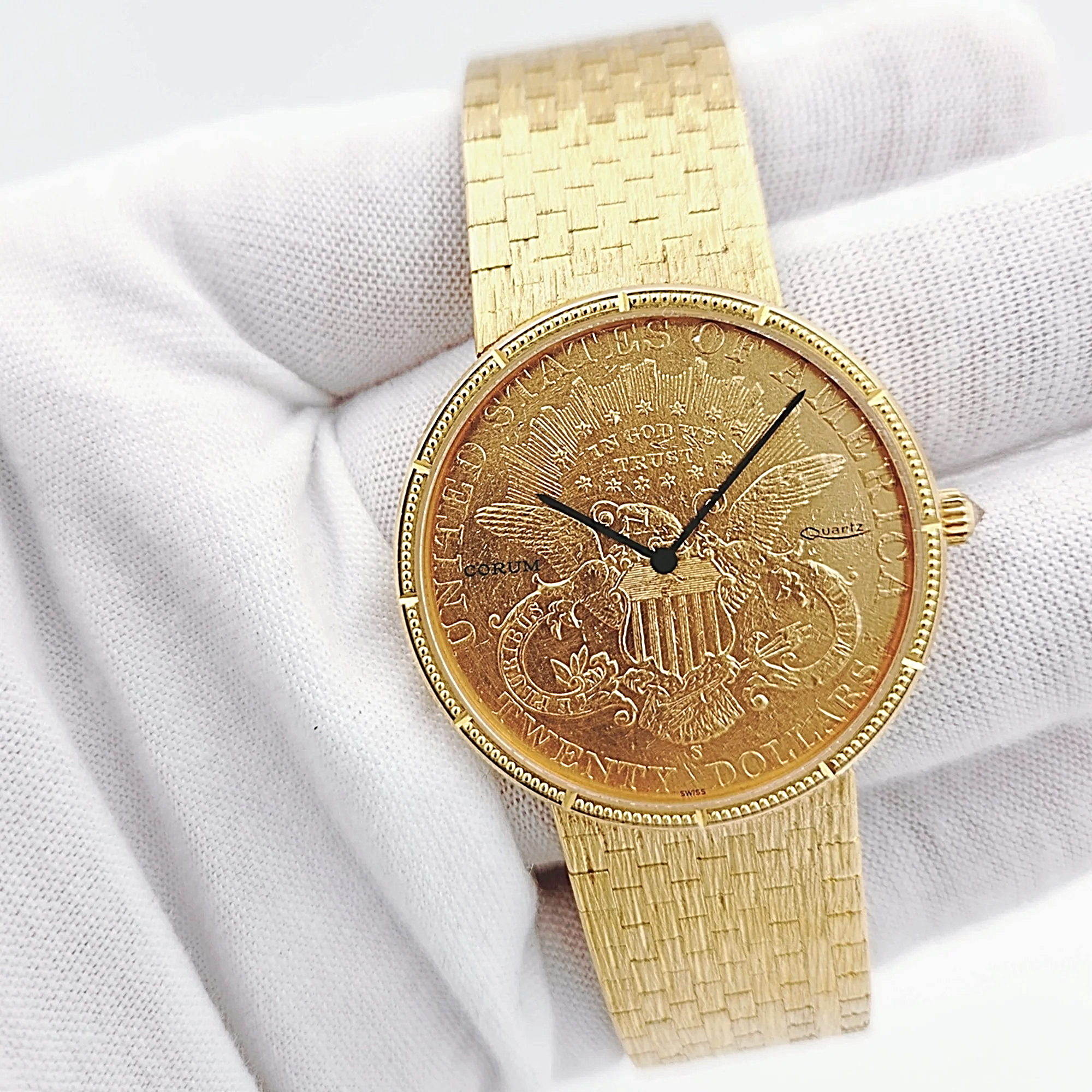 Corum 35mm American Twenty Dollars Double Eagle 22K Yellow Gold Coin Watch with 18K Yellow Gold Band and Bezel. (Pre-Owned 1904)