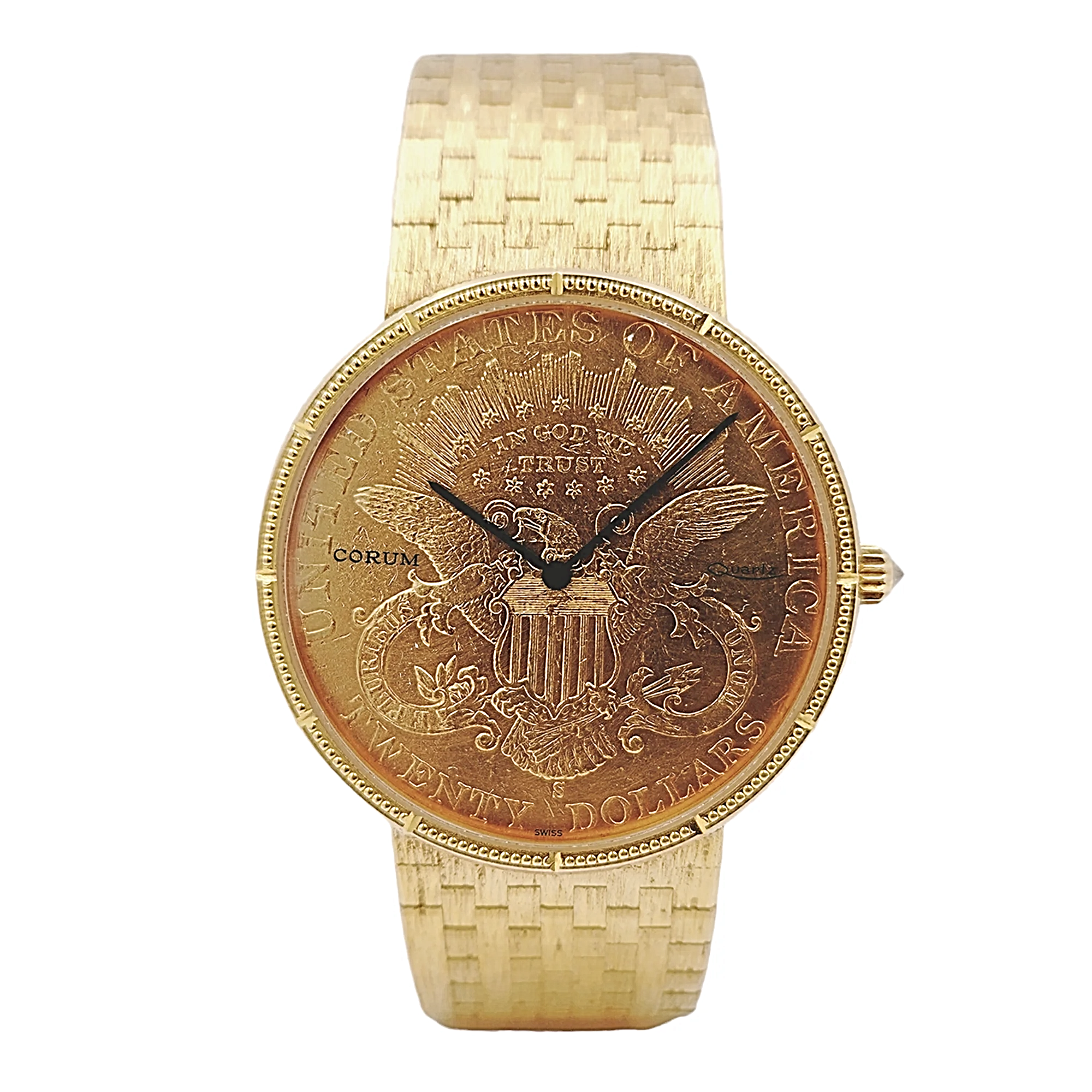 Corum 35mm American Twenty Dollars Double Eagle 22K Yellow Gold Coin Watch with 18K Yellow Gold Band and Bezel. (Pre-Owned 1904)