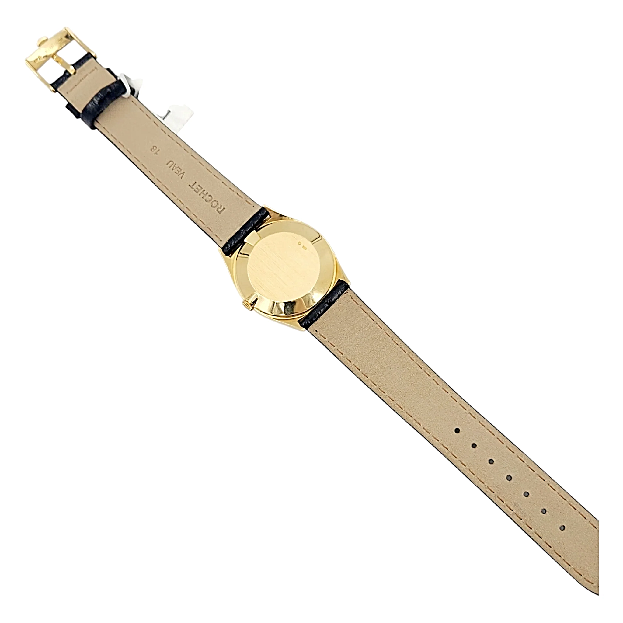 1990's Men's Rolex 31mm Cellini Vintage 18K Yellow Gold Watch with White Dial and Black Leather Strap. (Pre-Owned 4133)