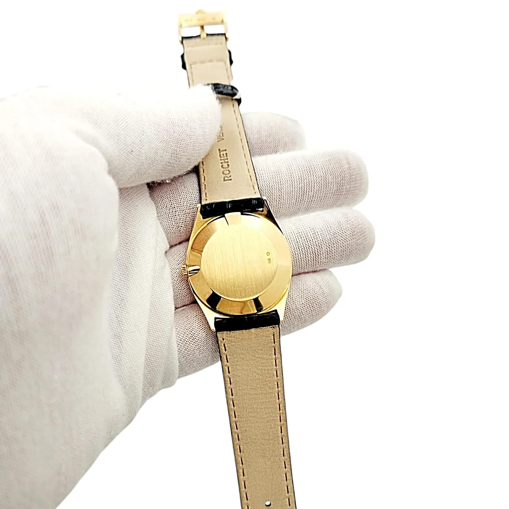 1990's Men's Rolex 31mm Cellini Vintage 18K Yellow Gold Watch with White Dial and Black Leather Strap. (Pre-Owned 4133)