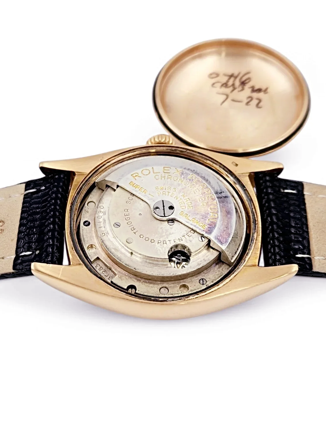 Men's Rolex 36mm Vintage 1950 Bubbleback Oyster Perpetual Rose Gold Watch with Cream Dial and Black Leather Strap