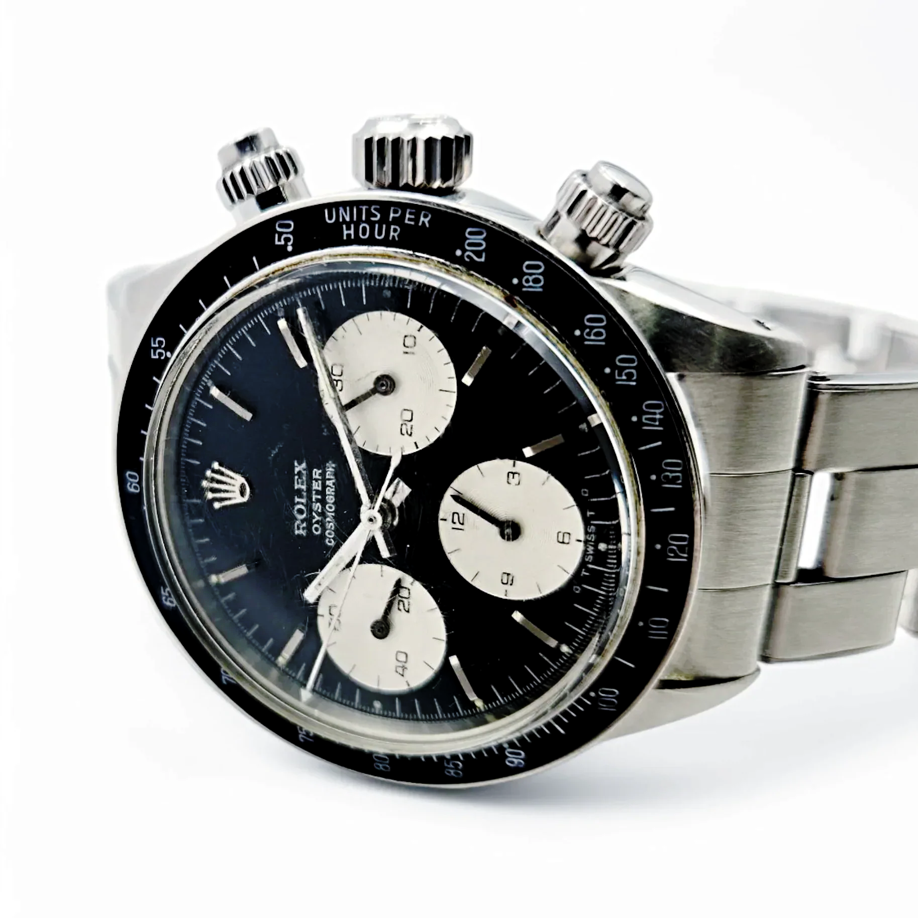 1973 Men's Rolex 38mm Vintage Daytona Stainless Steel Watch with Black Cosmograph Dial. (Pre-Owned 6263)