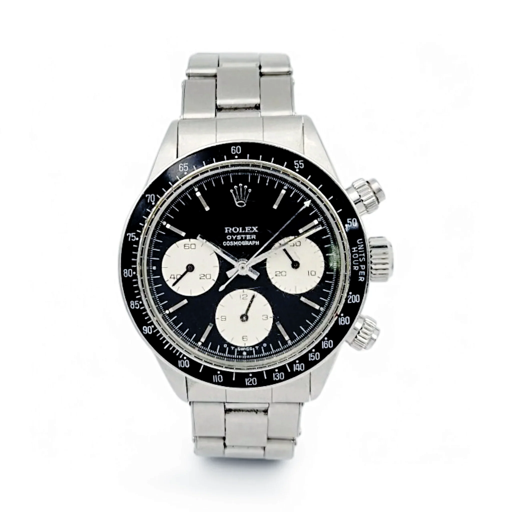 1973 Men's Rolex 38mm Vintage Daytona Stainless Steel Watch with Black Cosmograph Dial. (Pre-Owned 6263)