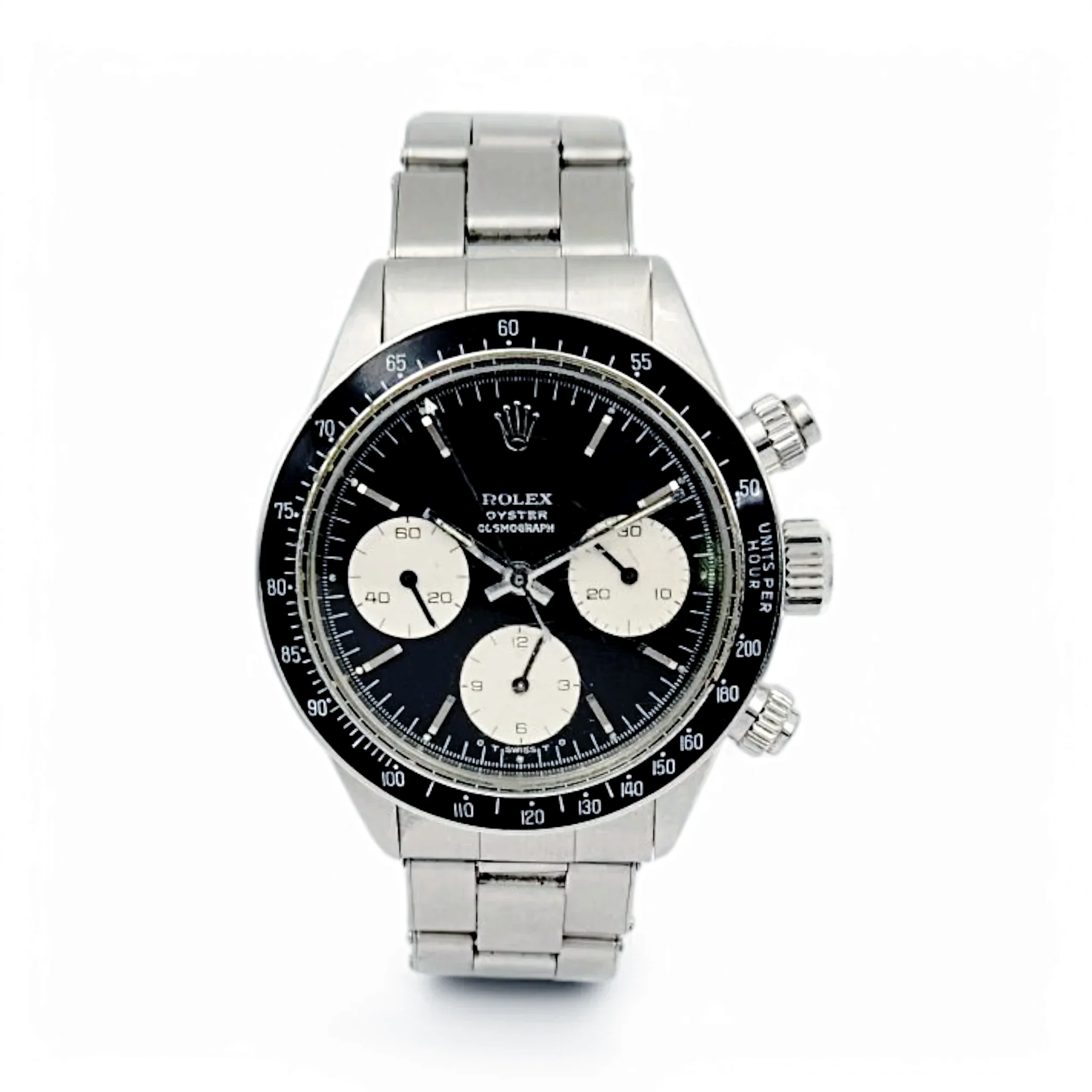1973 Men's Rolex 38mm Vintage Daytona Stainless Steel Watch with Black Cosmograph Dial. (Pre-Owned 6263)