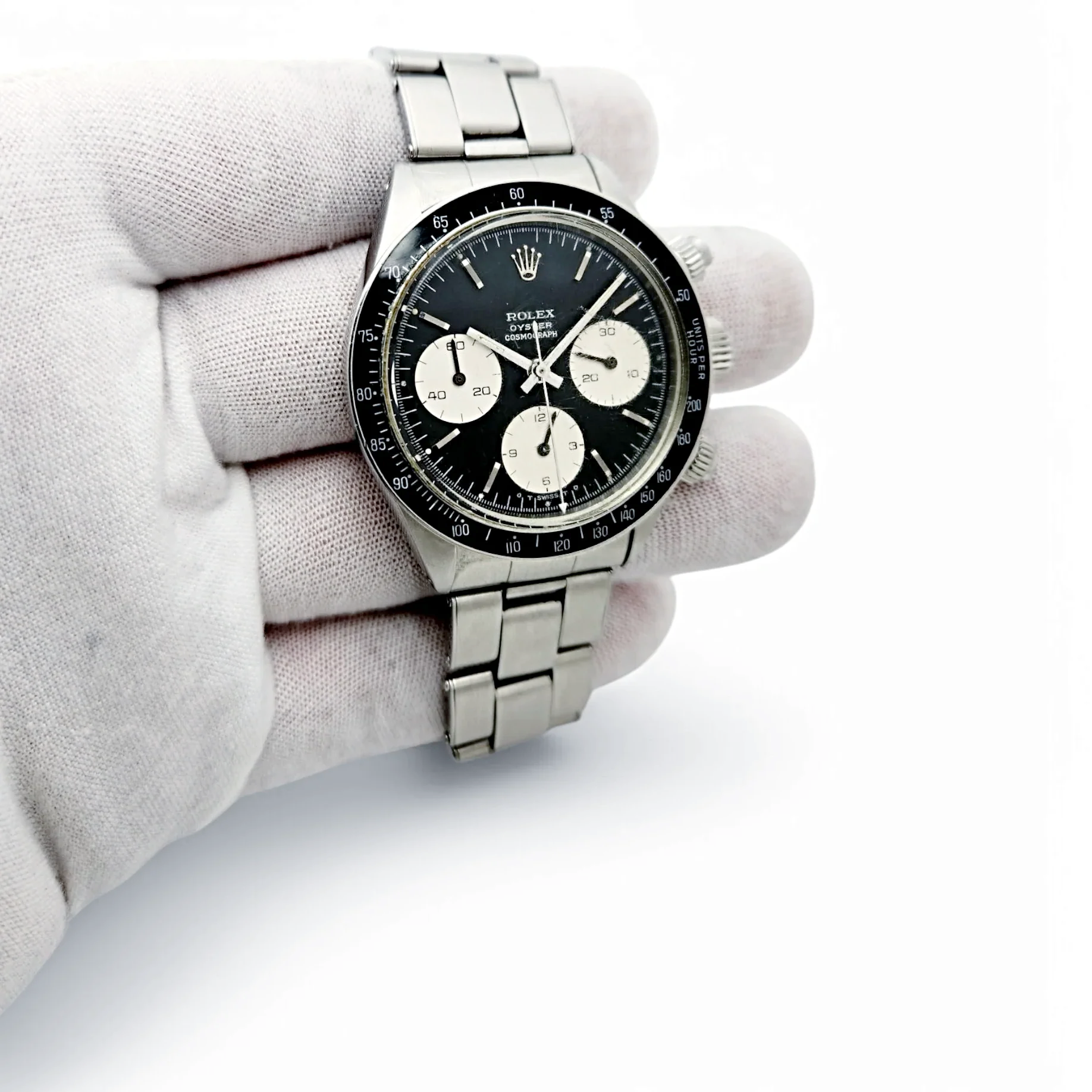 1973 Men's Rolex 38mm Vintage Daytona Stainless Steel Watch with Black Cosmograph Dial. (Pre-Owned 6263)