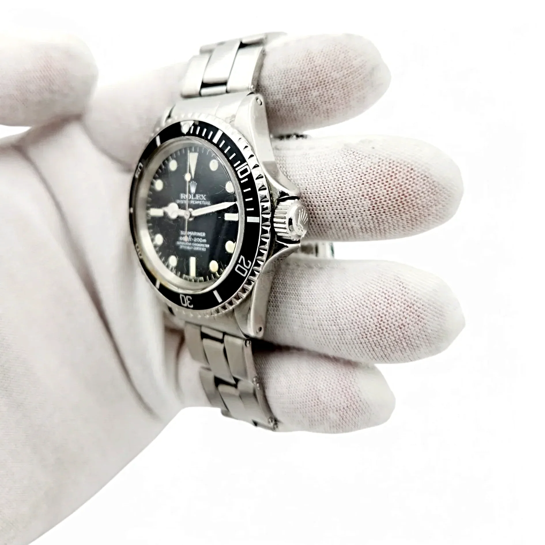 1970 Men's Rolex 40mm Vintage Submariner Stainless Steel Watch with Black Dial and Fluted Bezel. (Pre-Owned 5513)
