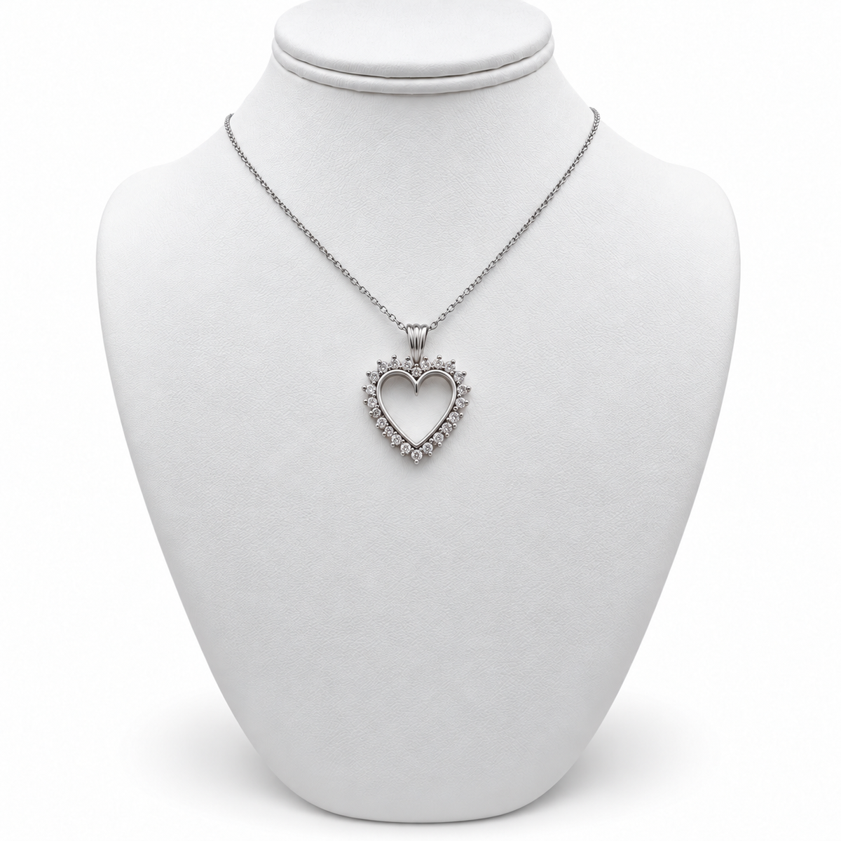 Platinum Heart Pendant with Diamonds and 17" Necklace.