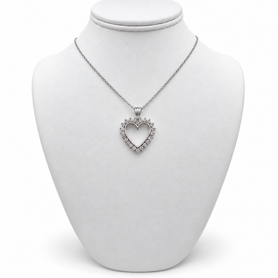 Platinum Heart Pendant with Diamonds and 17" Necklace.
