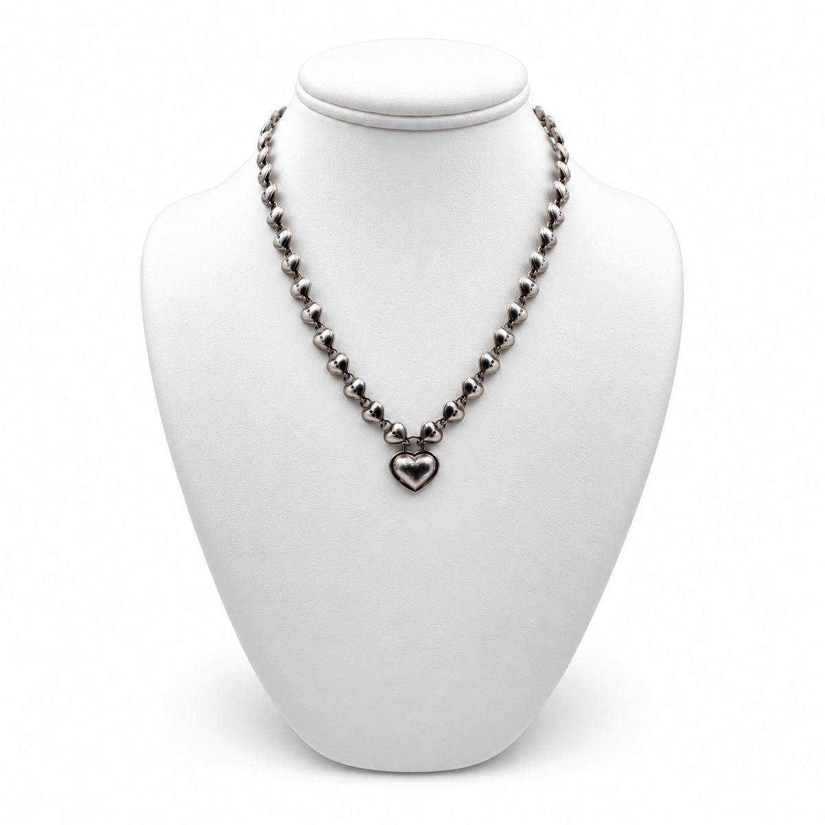 Tiffany & Co. Puff Heart Pendant Sterling Silver with Heart Link Chain 15" Necklace. (Pre-Owned)